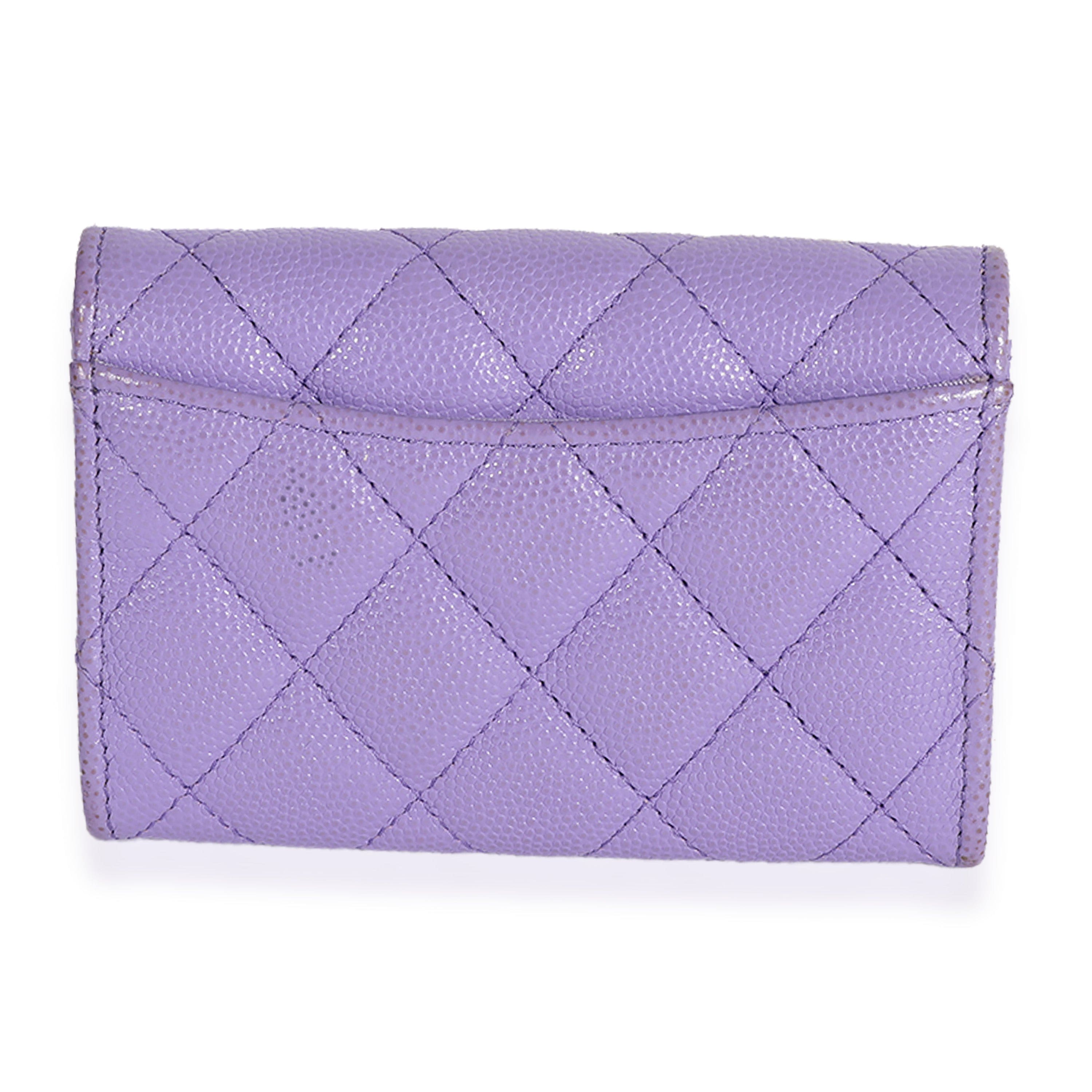 Chanel Chanel Purple Quilted Caviar Flap Card Holder Wallet