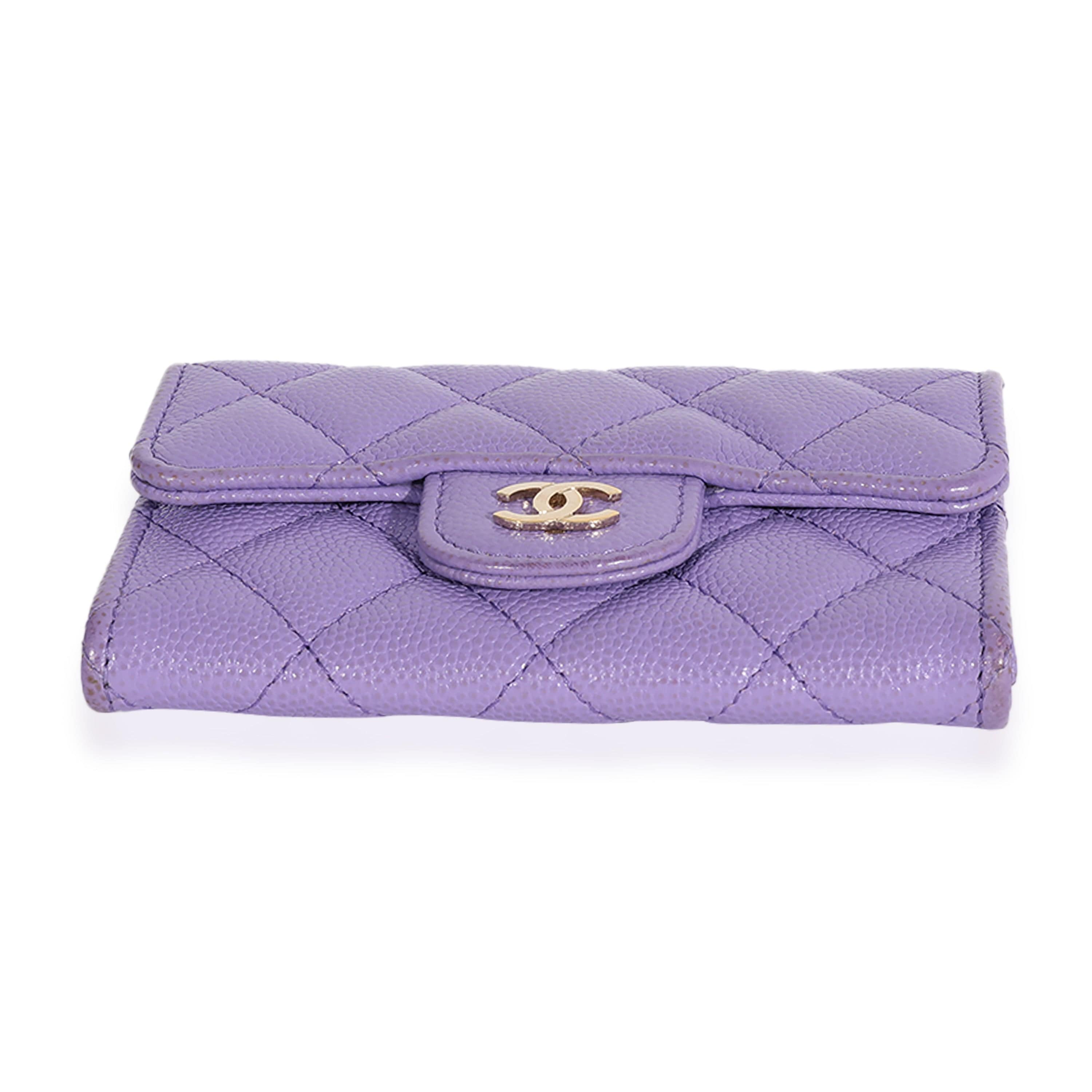 Chanel Chanel Purple Quilted Caviar Flap Card Holder Wallet