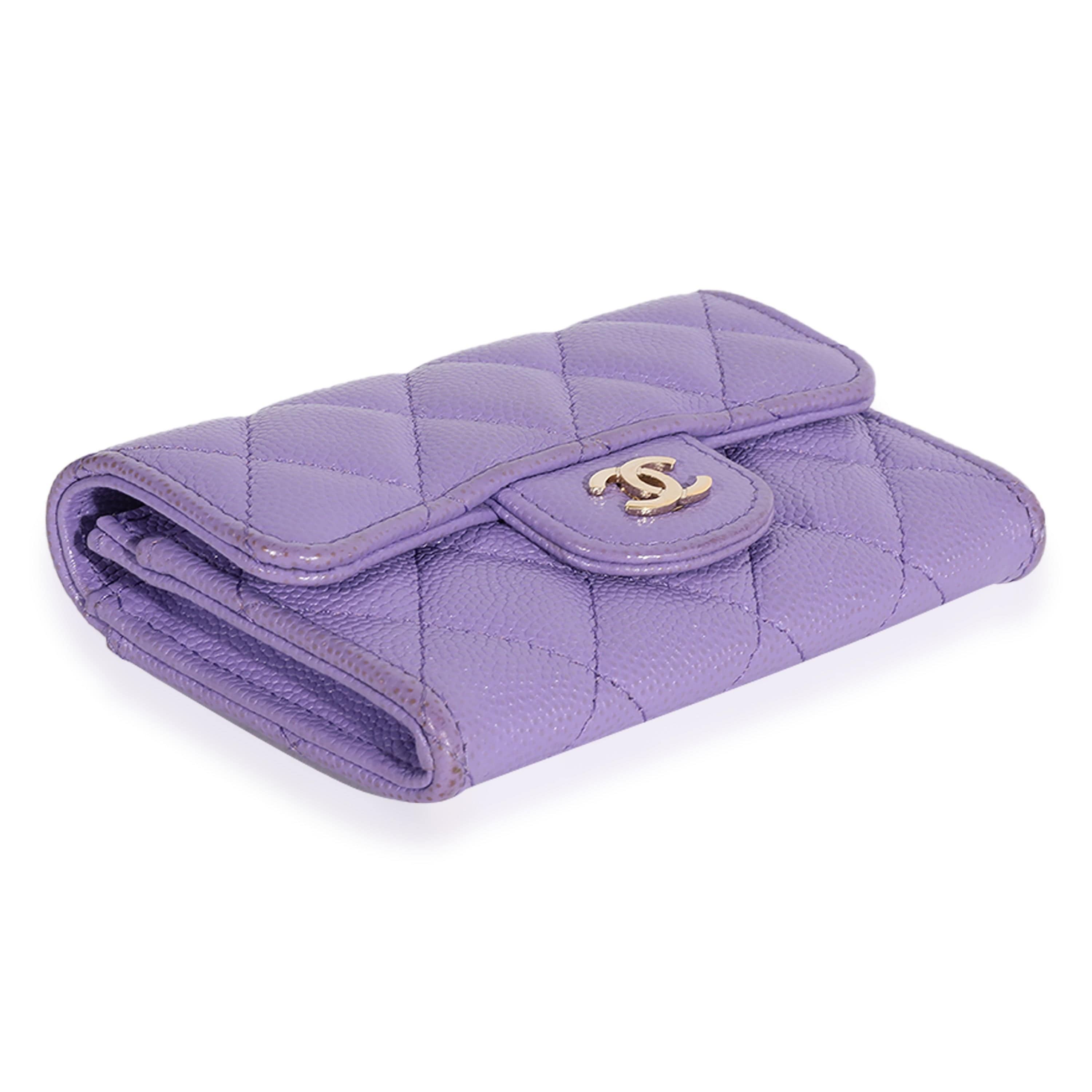 Chanel Chanel Purple Quilted Caviar Flap Card Holder Wallet