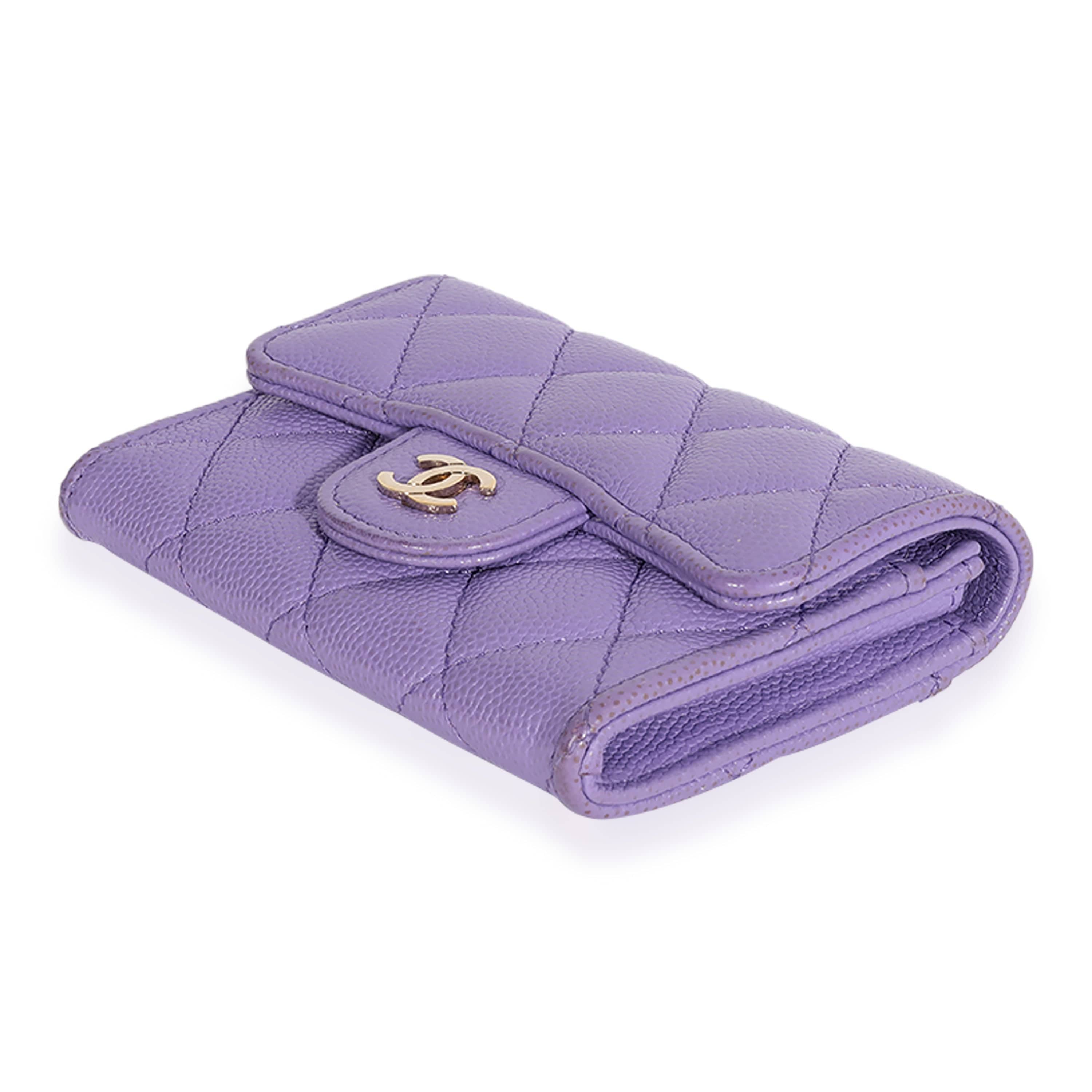 Chanel Chanel Purple Quilted Caviar Flap Card Holder Wallet