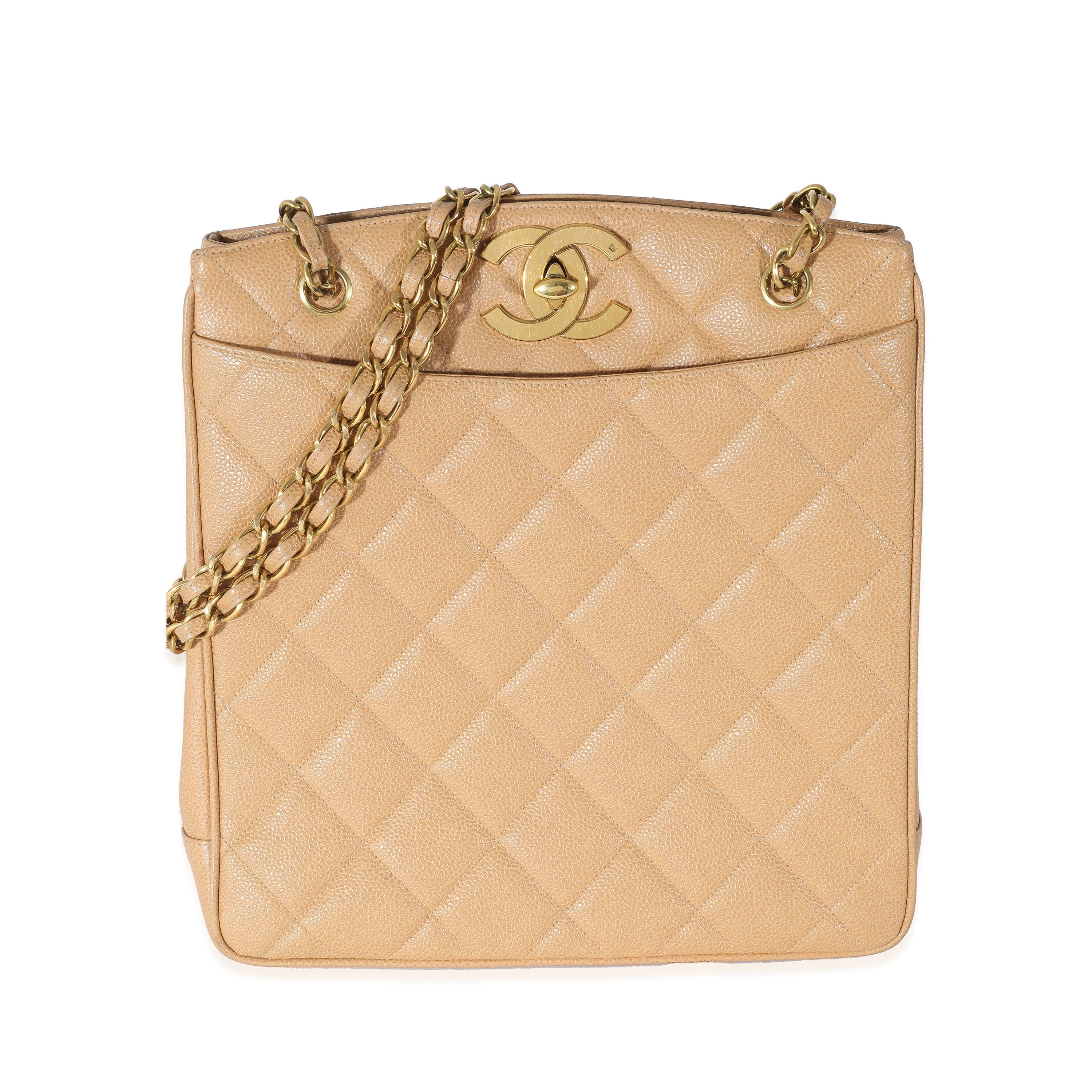 Chanel Chanel Quilted Beige Caviar Jumbo CC Chain Tote