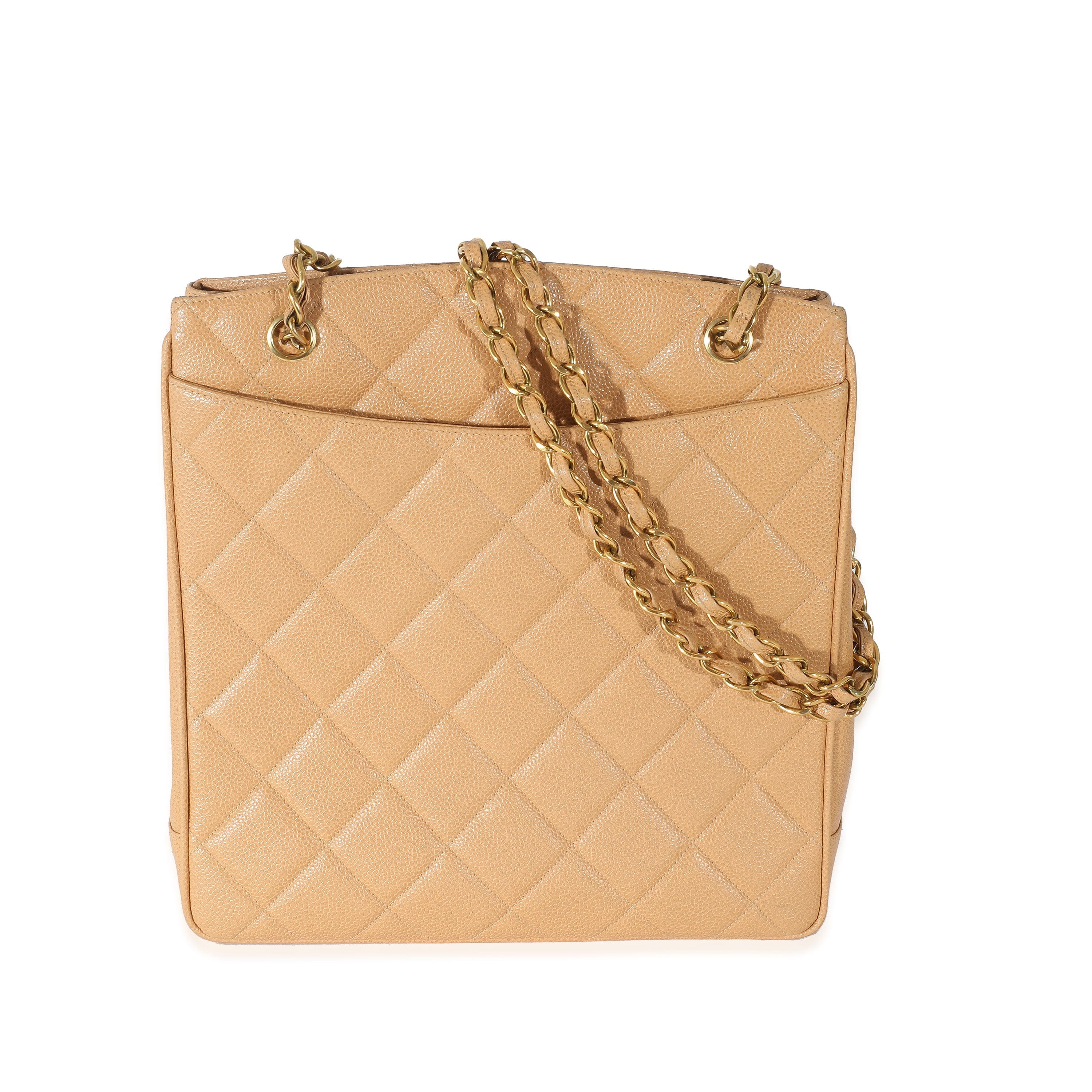 Chanel Chanel Quilted Beige Caviar Jumbo CC Chain Tote