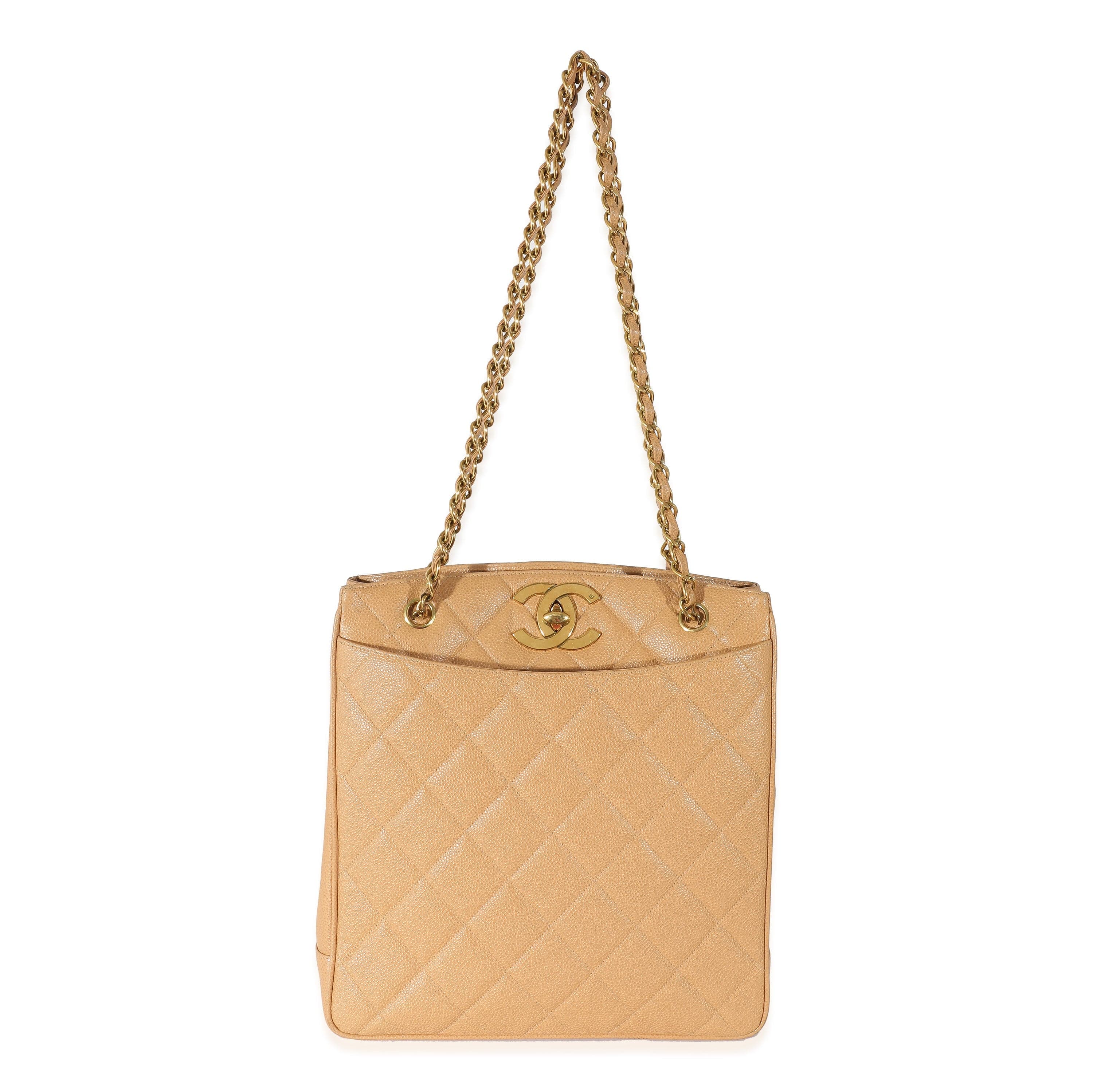 Chanel Chanel Quilted Beige Caviar Jumbo CC Chain Tote