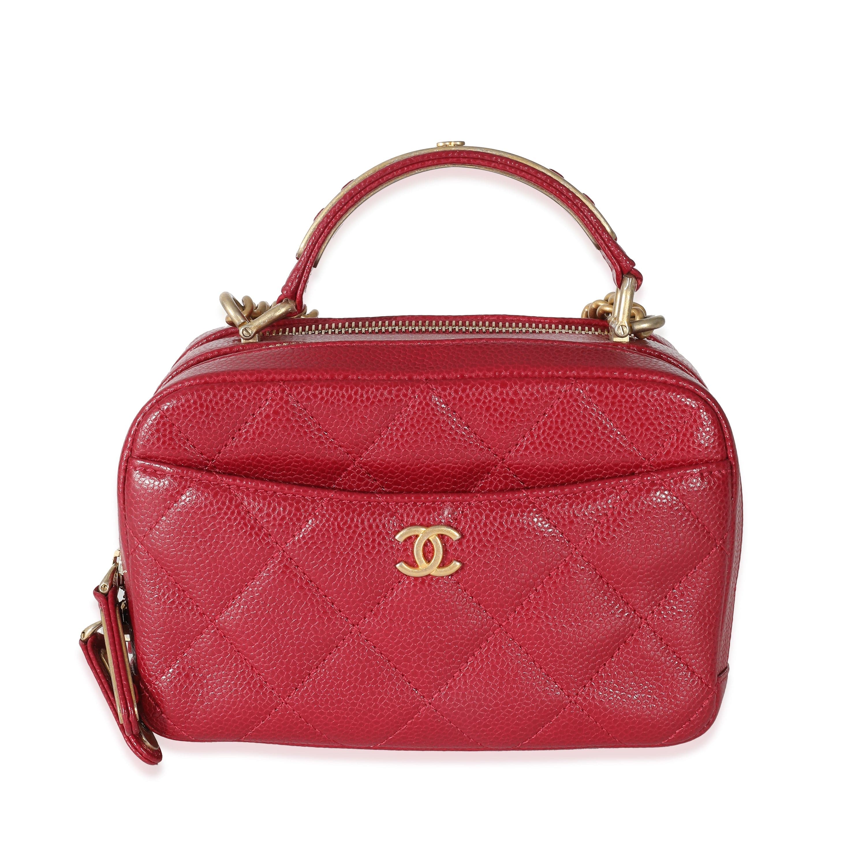 Chanel Chanel Red Quilted Caviar Carry Around Mini Bowling Bag