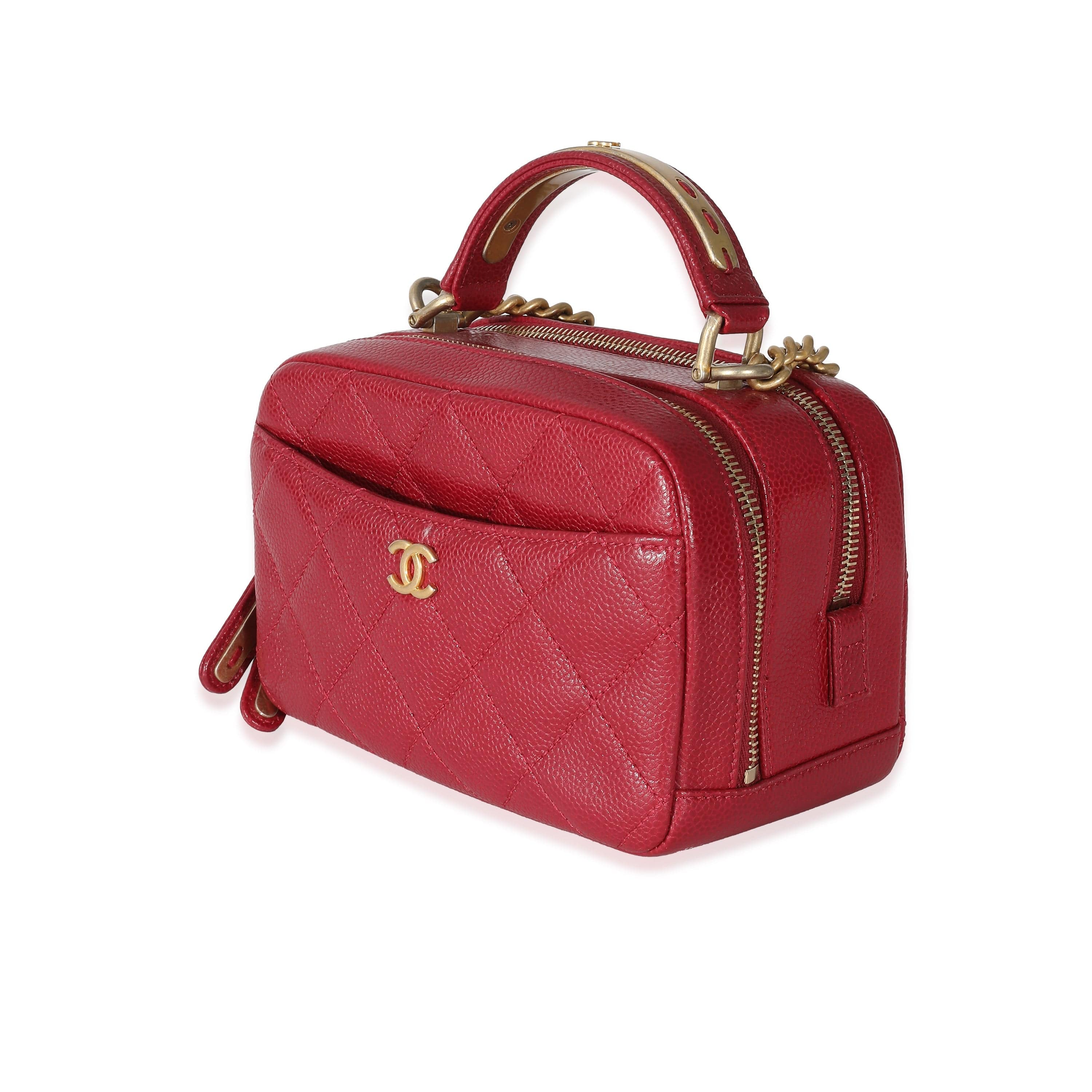 Chanel Chanel Red Quilted Caviar Carry Around Mini Bowling Bag