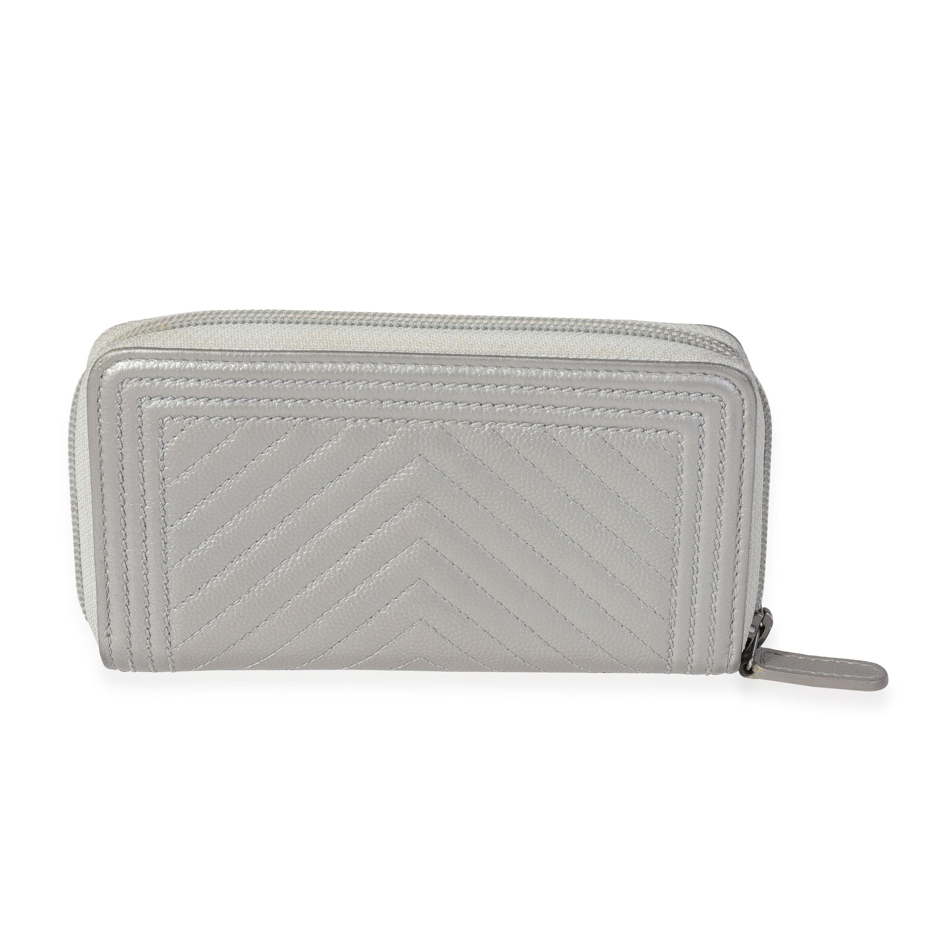 Chanel Chanel Silver Chevron Quilted Zip-Around Boy Wallet