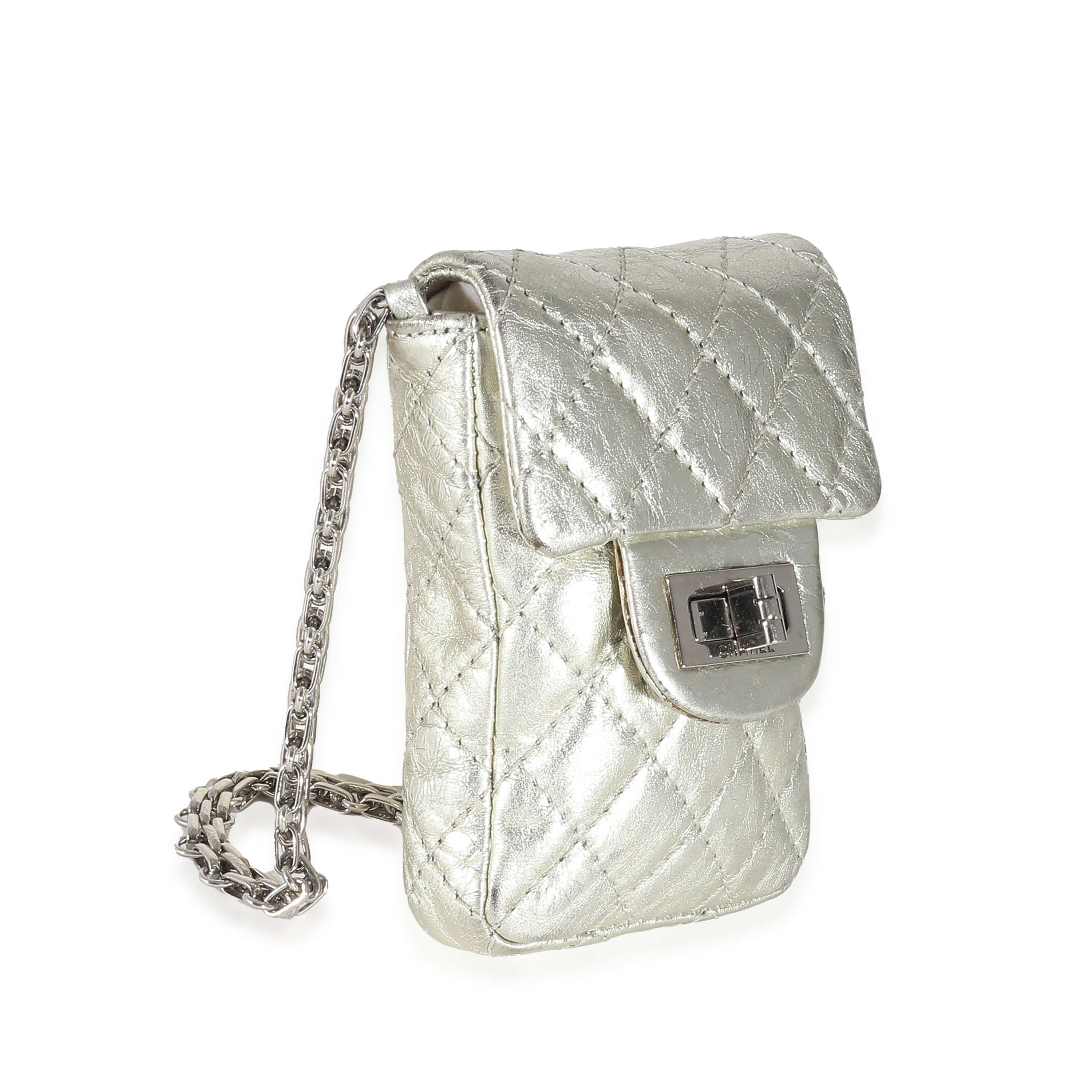 Chanel Chanel Silver Metallic Aged Calfskin Quilted 2.55 Reissue Phone Case