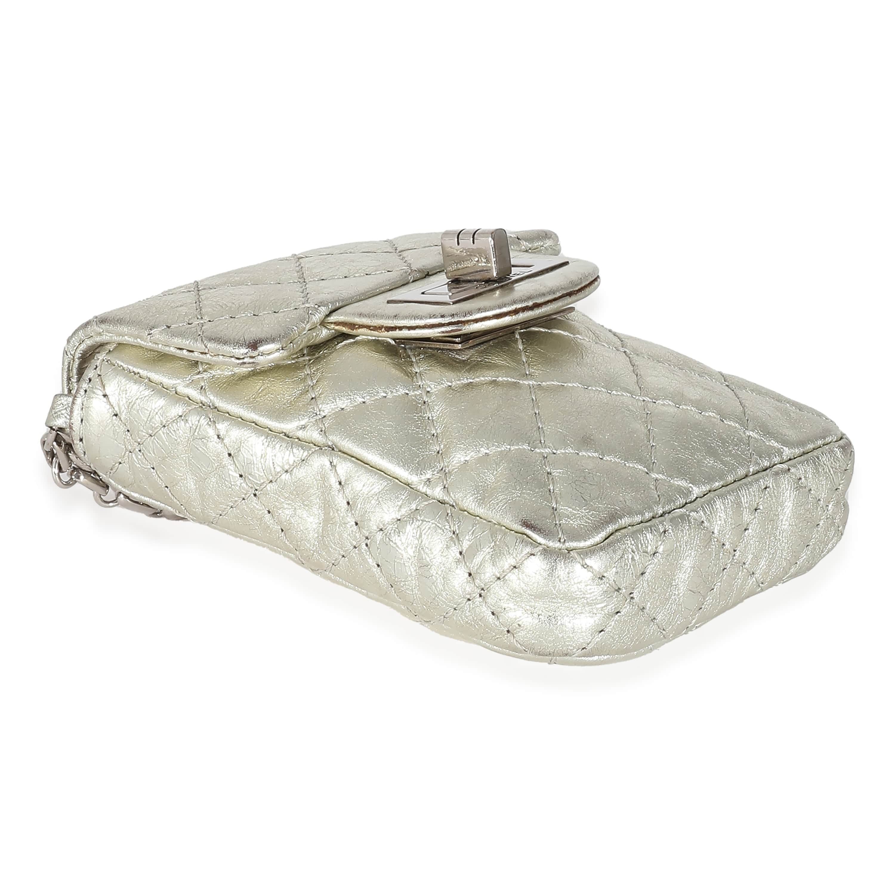 Chanel Chanel Silver Metallic Aged Calfskin Quilted 2.55 Reissue Phone Case