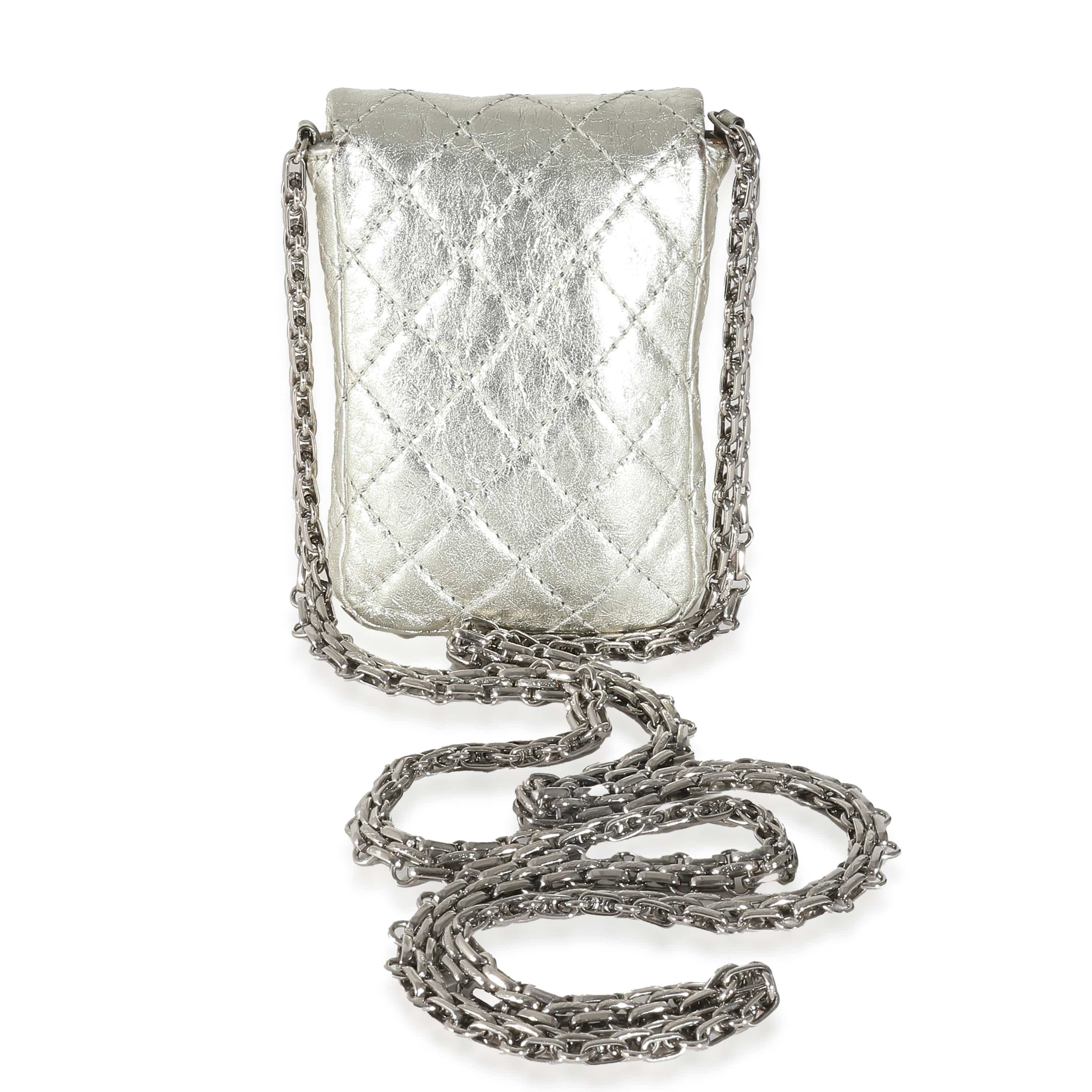 Chanel Chanel Silver Metallic Aged Calfskin Quilted 2.55 Reissue Phone Case