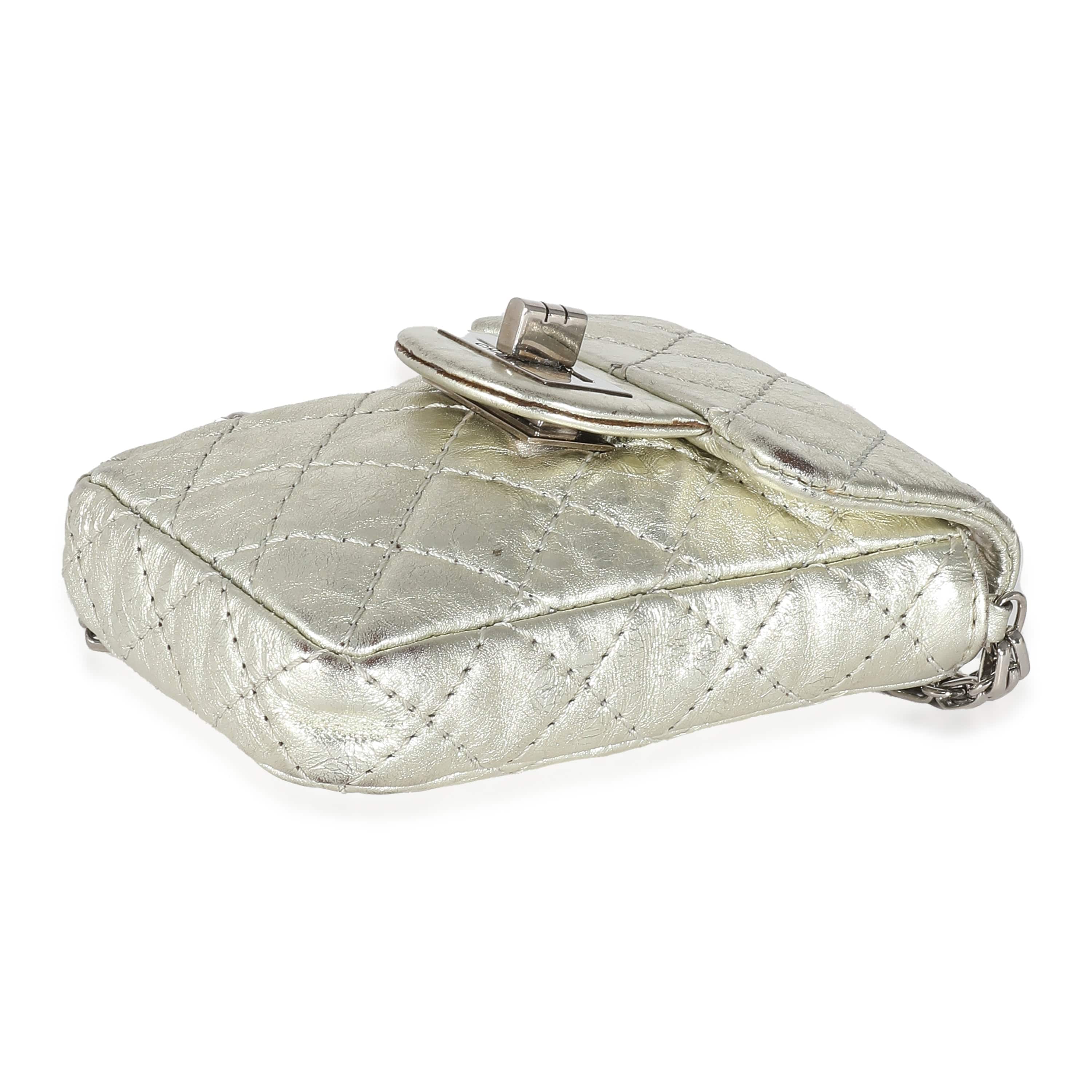 Chanel Chanel Silver Metallic Aged Calfskin Quilted 2.55 Reissue Phone Case