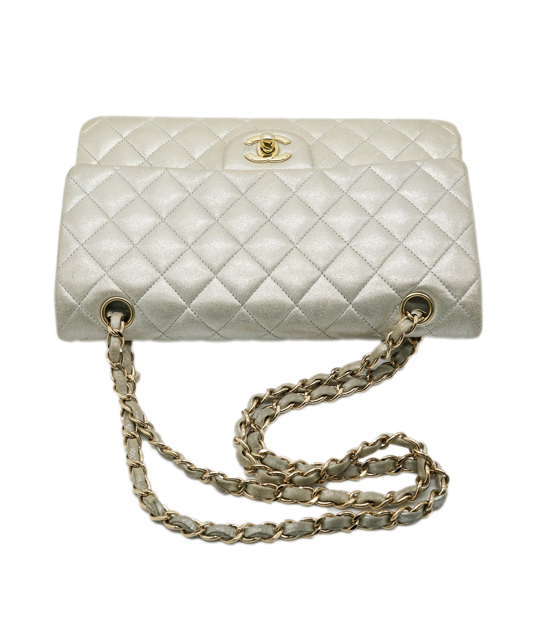 Chanel Chanel Silver Quilted Nubuck Medium Classic Double Flap Bag