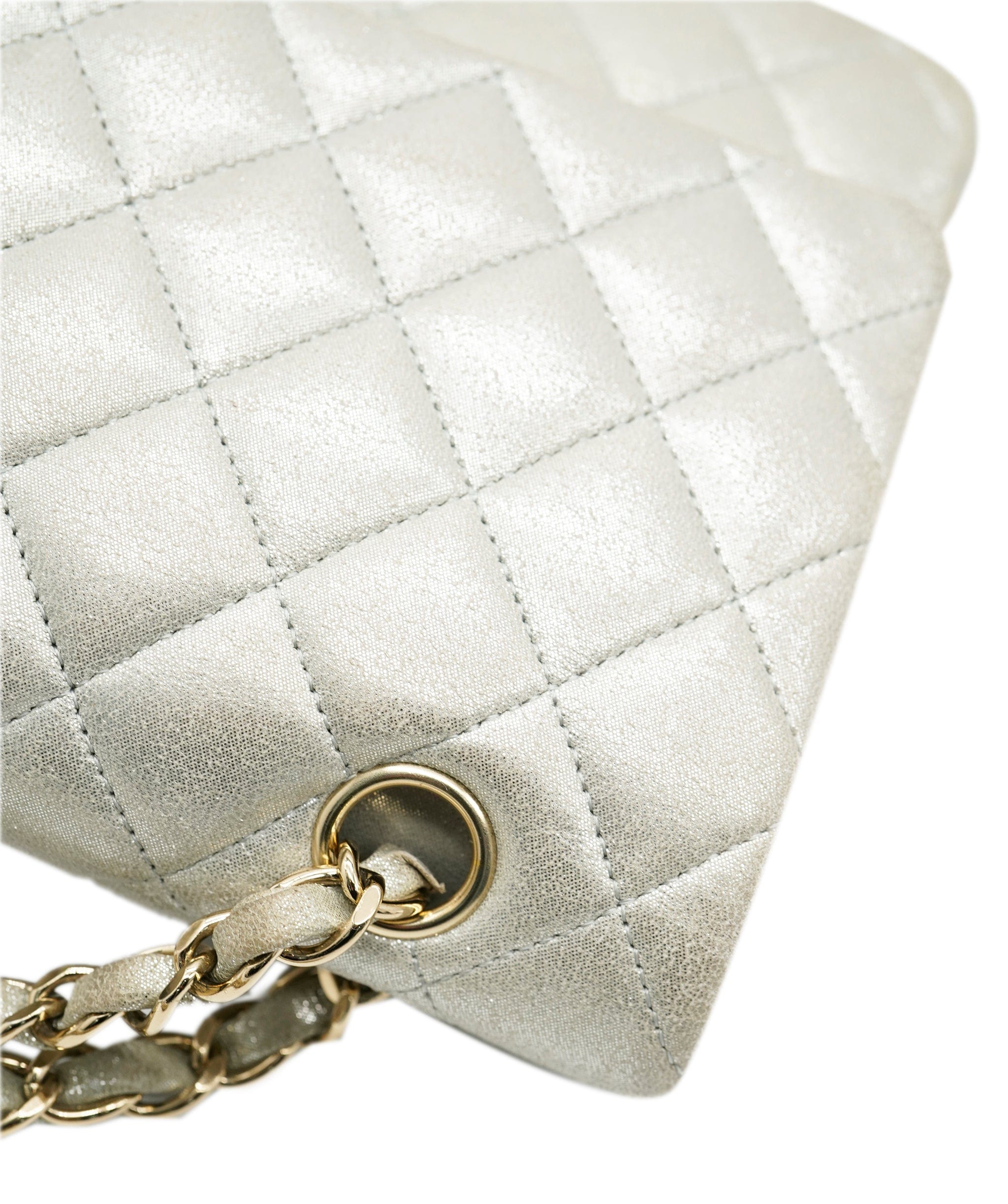 Chanel Chanel Silver Quilted Nubuck Medium Classic Double Flap Bag