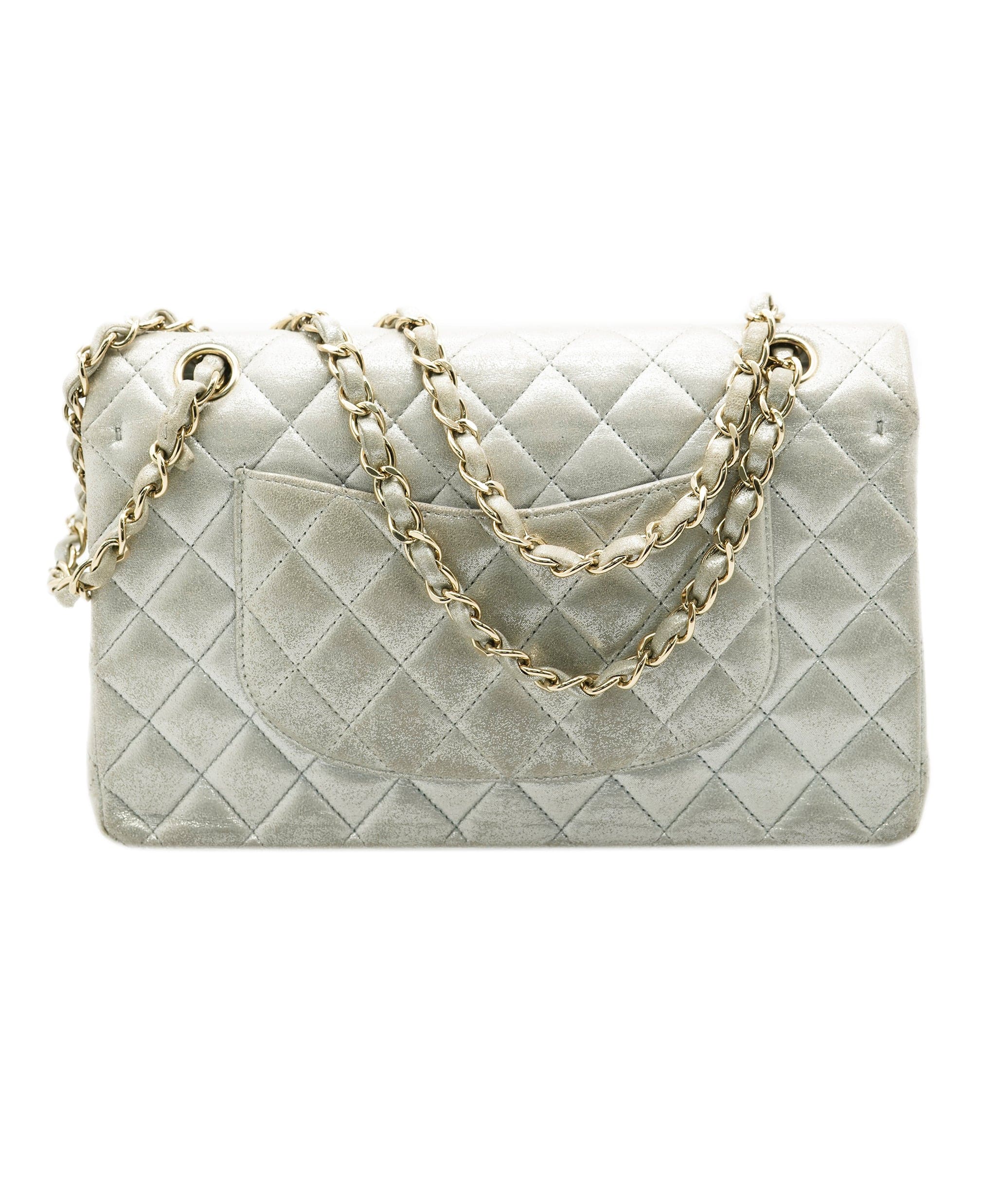 Chanel Chanel Silver Quilted Nubuck Medium Classic Double Flap Bag