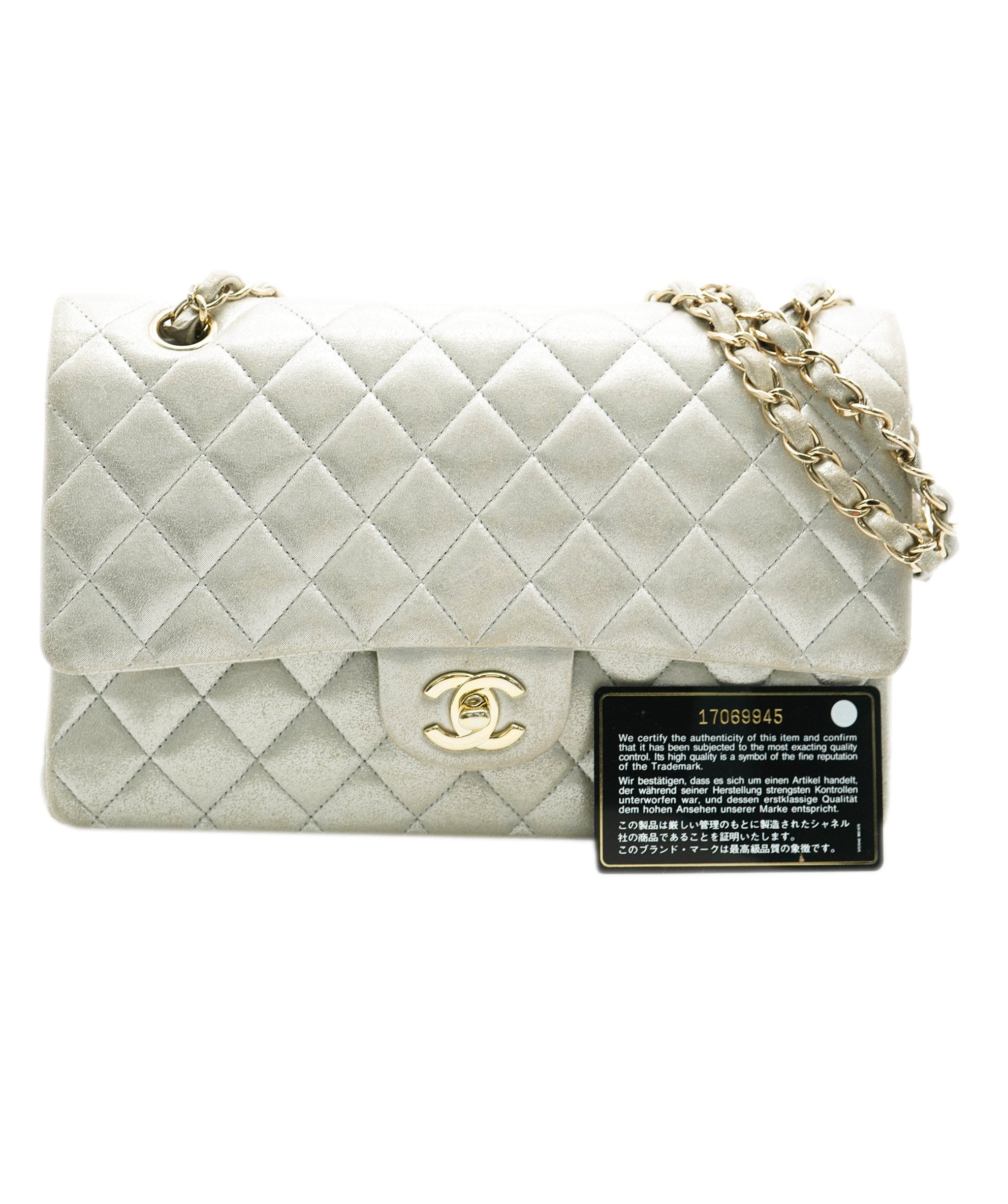 Chanel Chanel Silver Quilted Nubuck Medium Classic Double Flap Bag