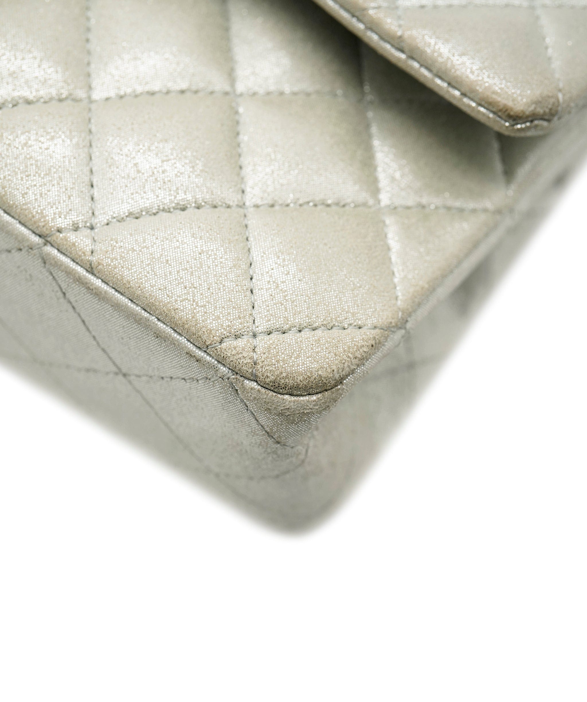 Chanel Chanel Silver Quilted Nubuck Medium Classic Double Flap Bag