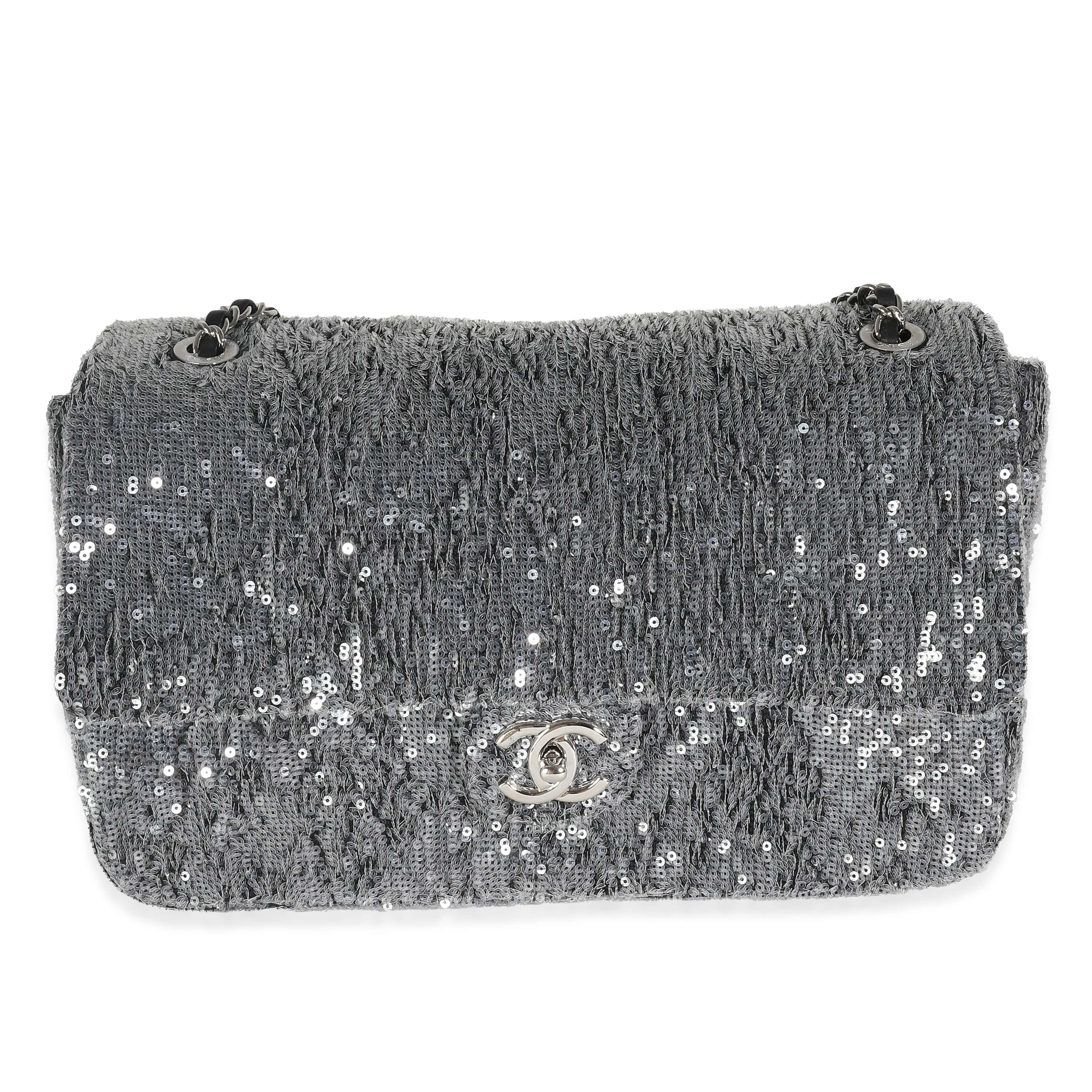 Chanel Chanel Silver Sequin Jumbo Single Flap Bag