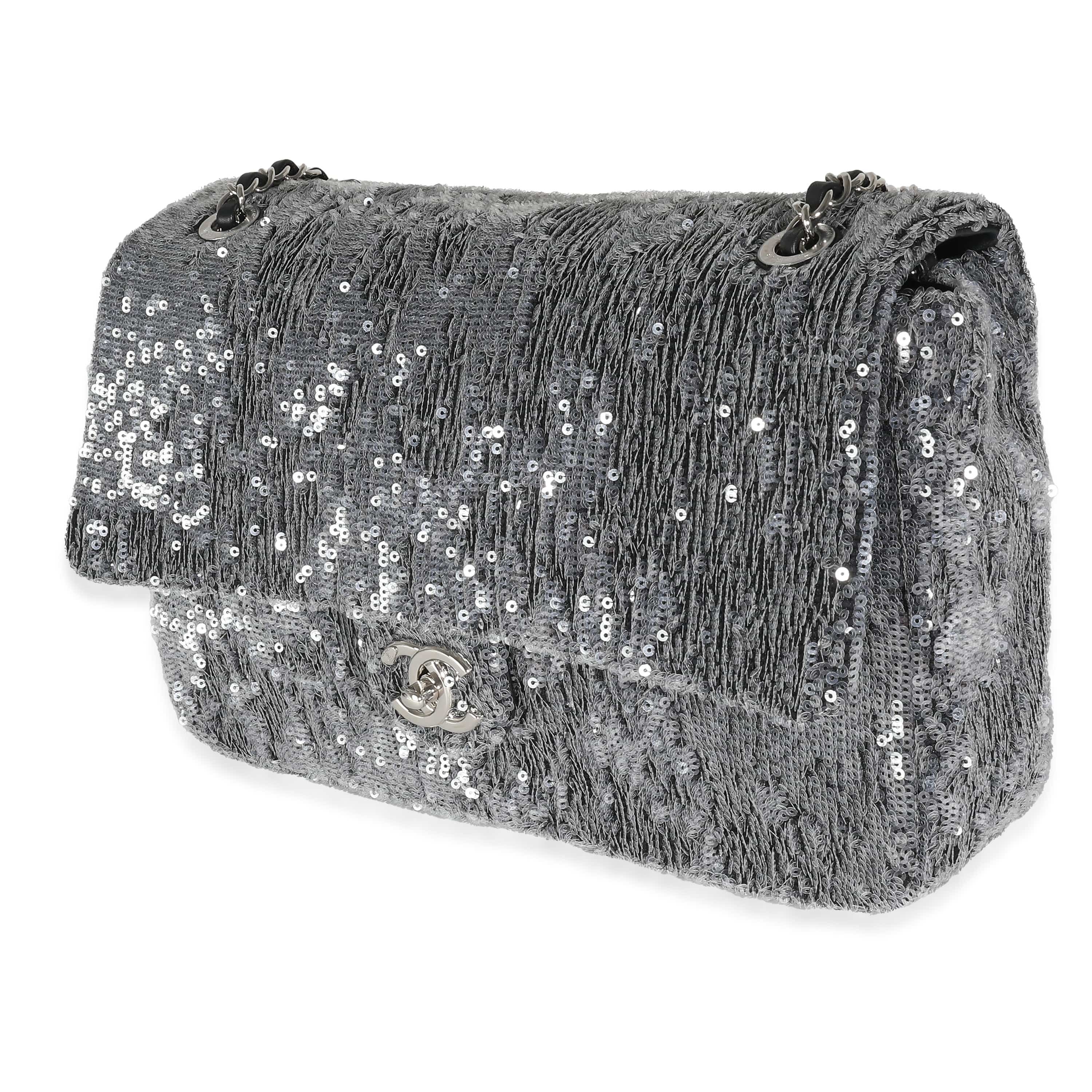 Chanel Chanel Silver Sequin Jumbo Single Flap Bag