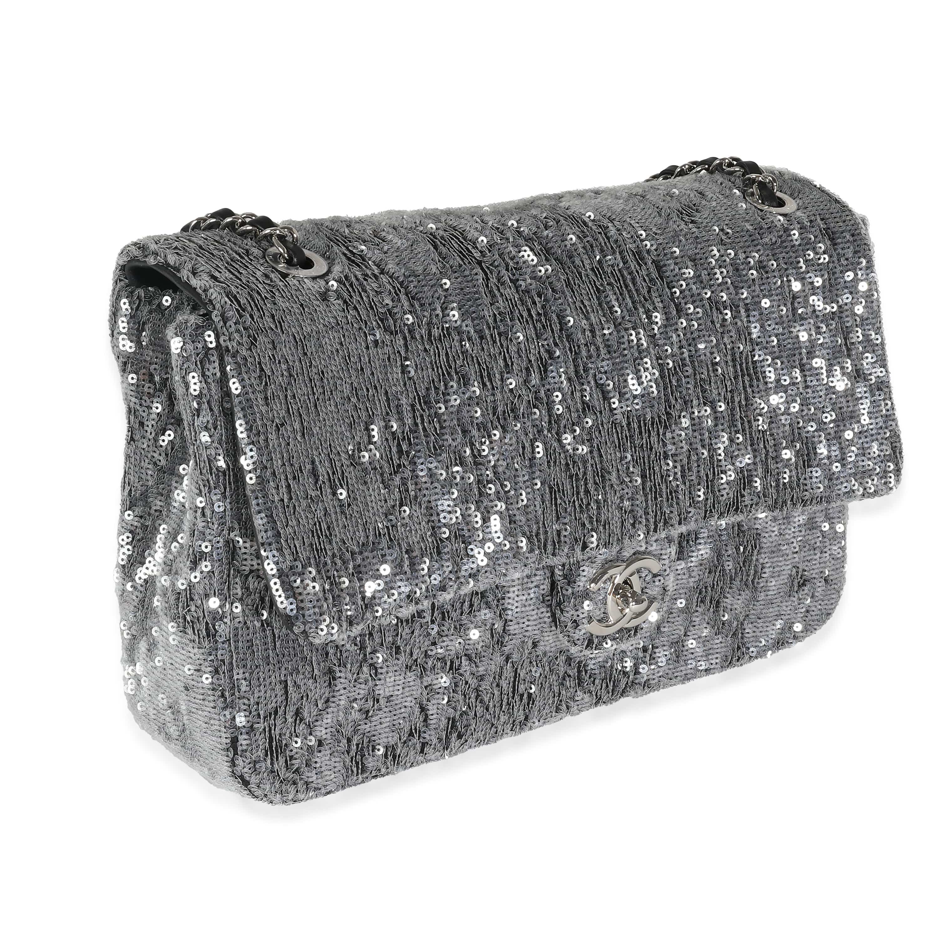 Chanel Chanel Silver Sequin Jumbo Single Flap Bag