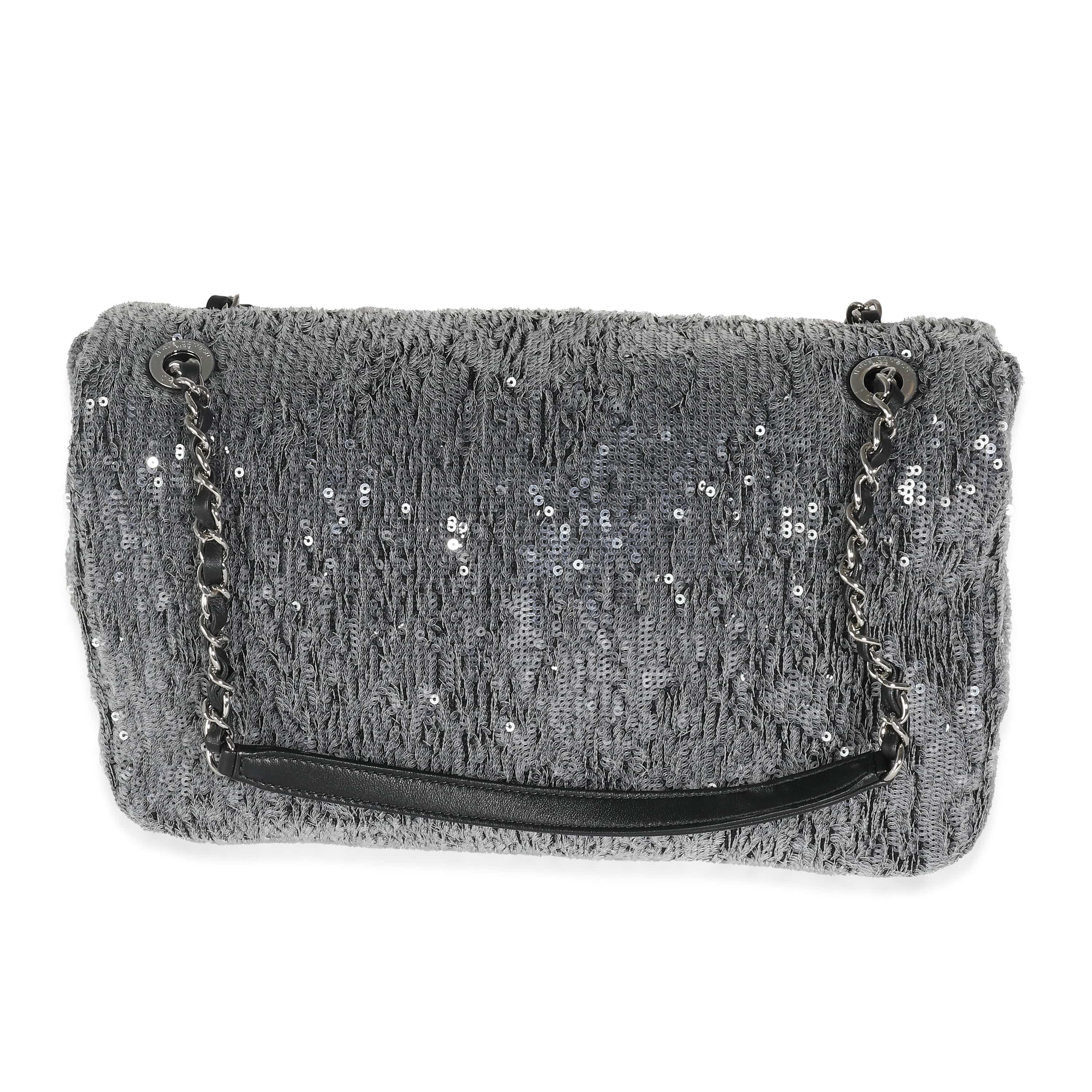 Chanel Chanel Silver Sequin Jumbo Single Flap Bag