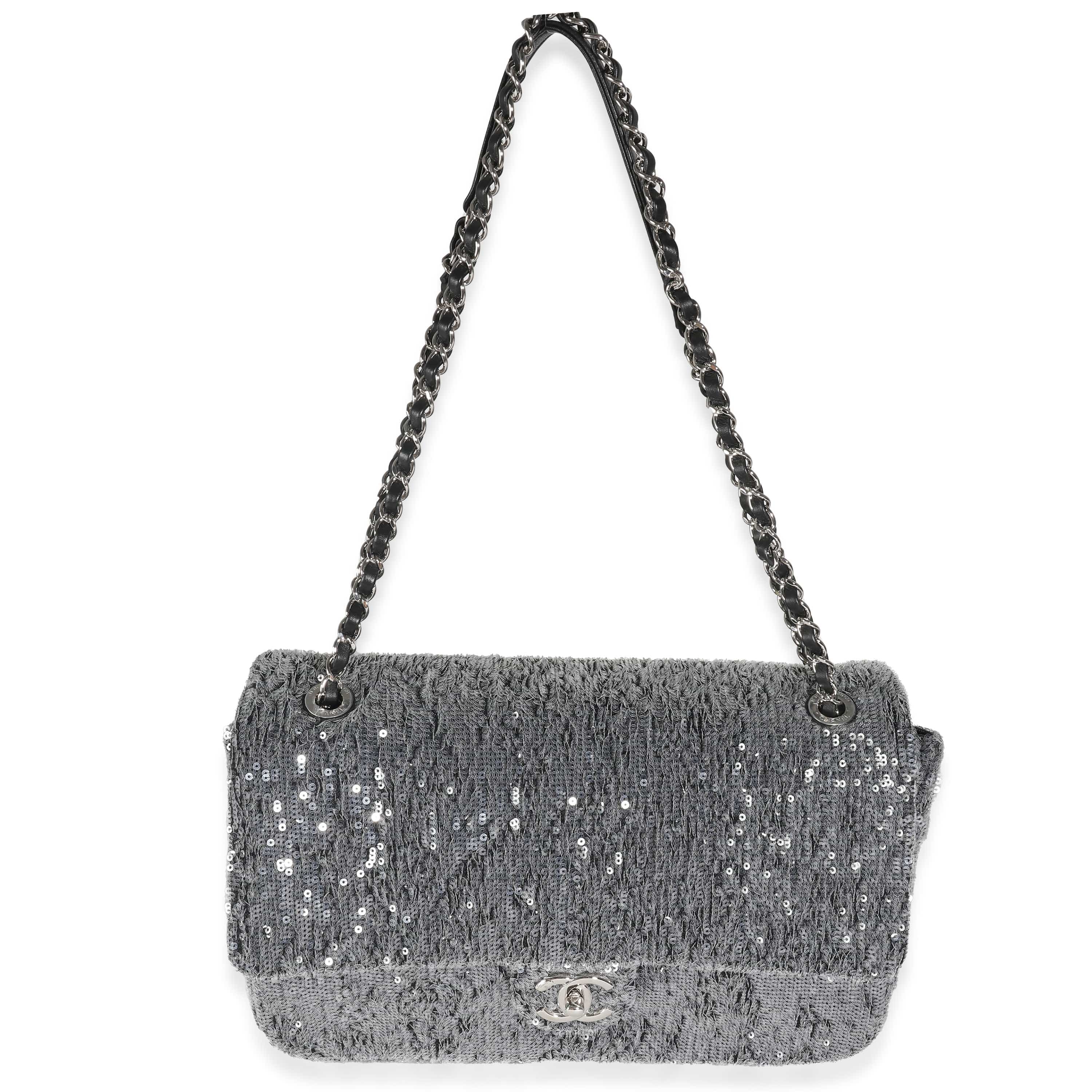 Chanel Chanel Silver Sequin Jumbo Single Flap Bag