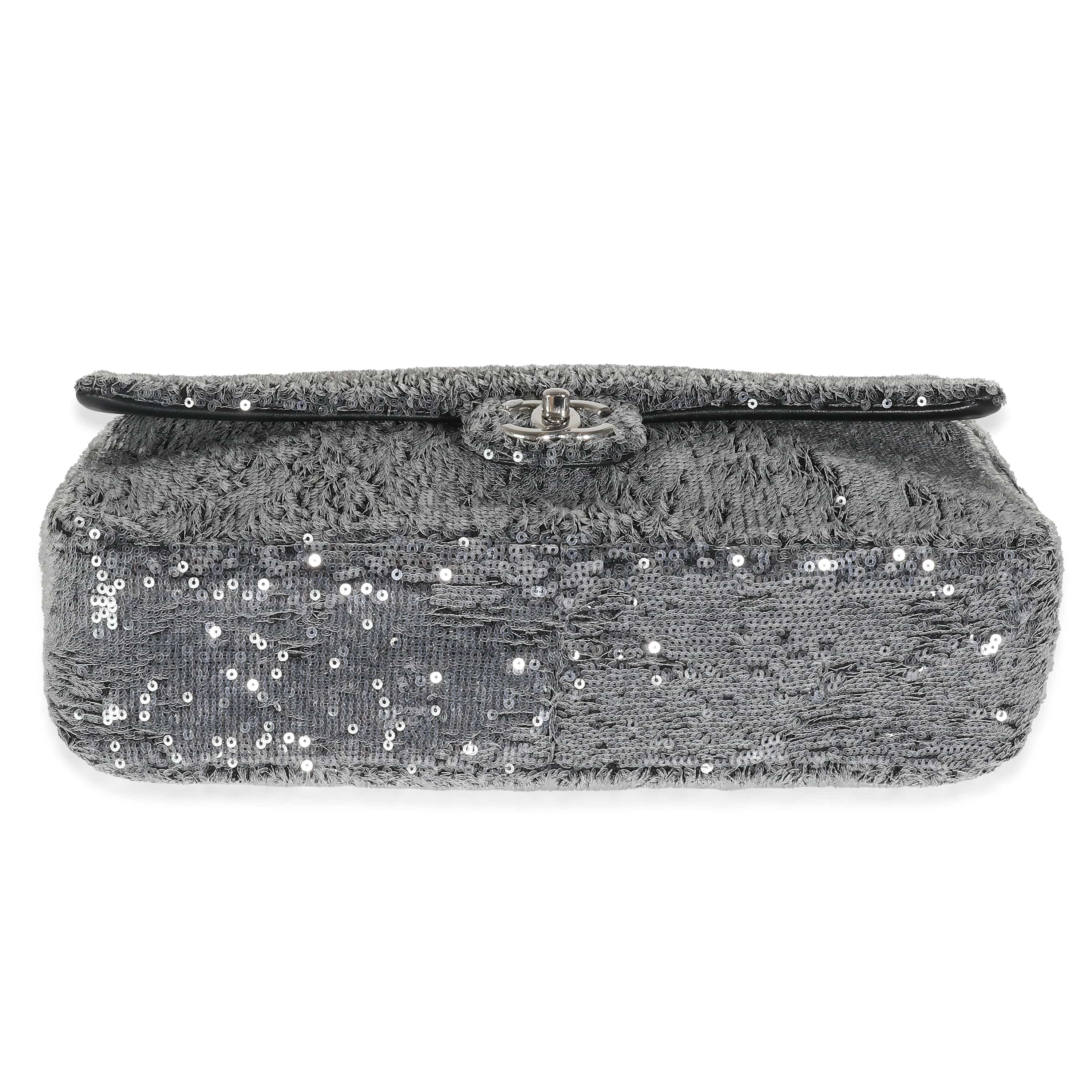 Chanel Chanel Silver Sequin Jumbo Single Flap Bag