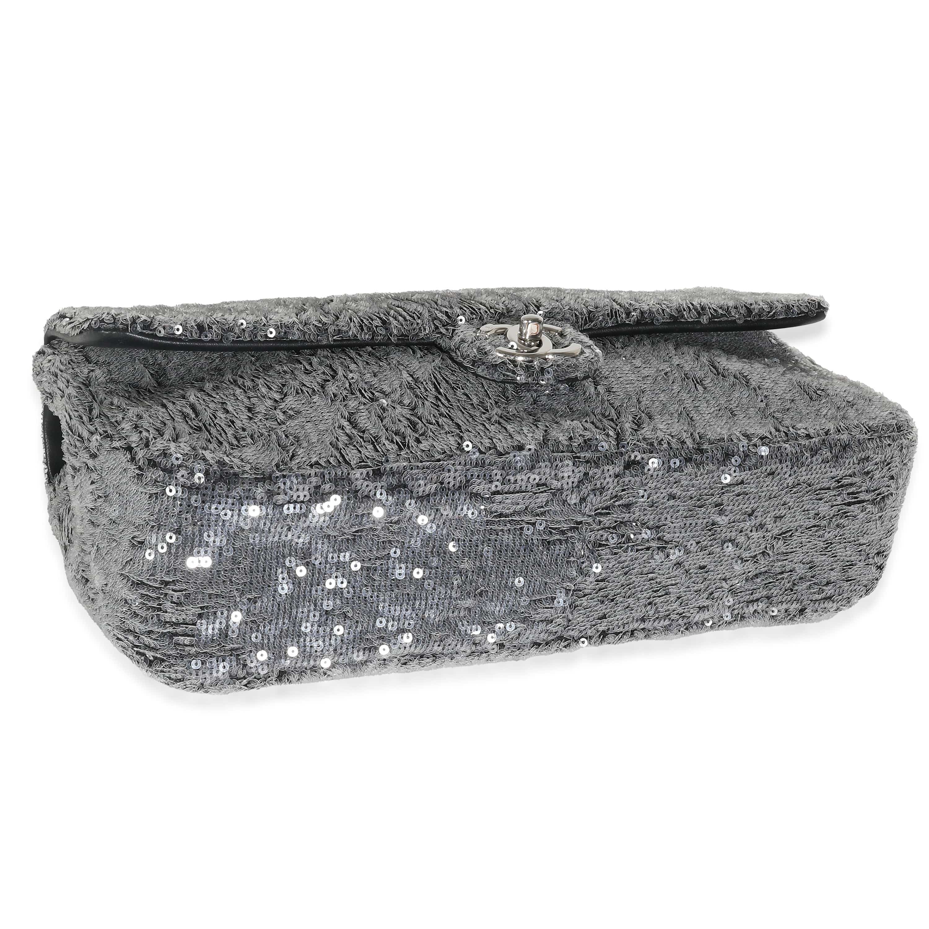 Chanel Chanel Silver Sequin Jumbo Single Flap Bag