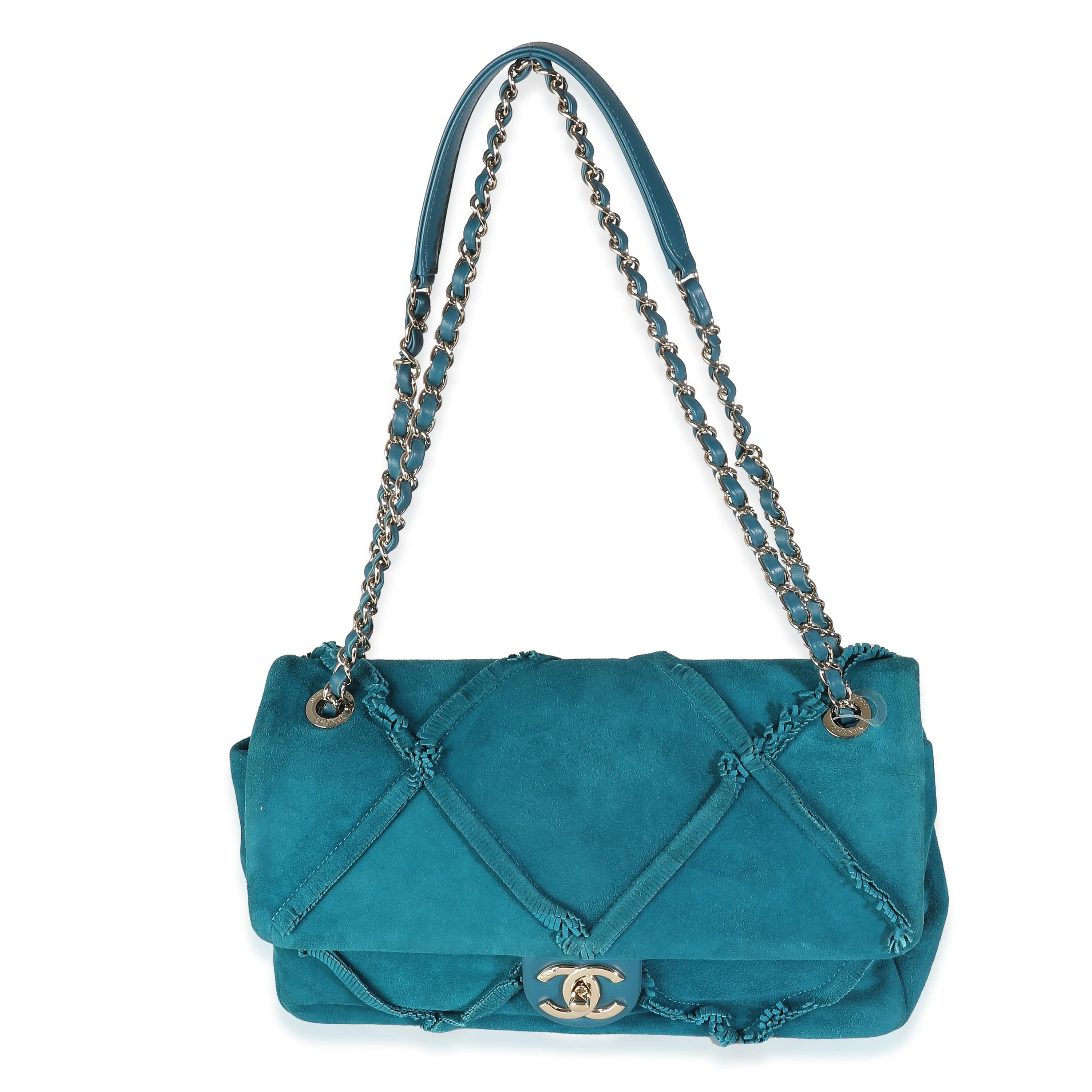 Chanel Chanel Teal Suede Goatskin Diamond Fringe Medium Flap Bag