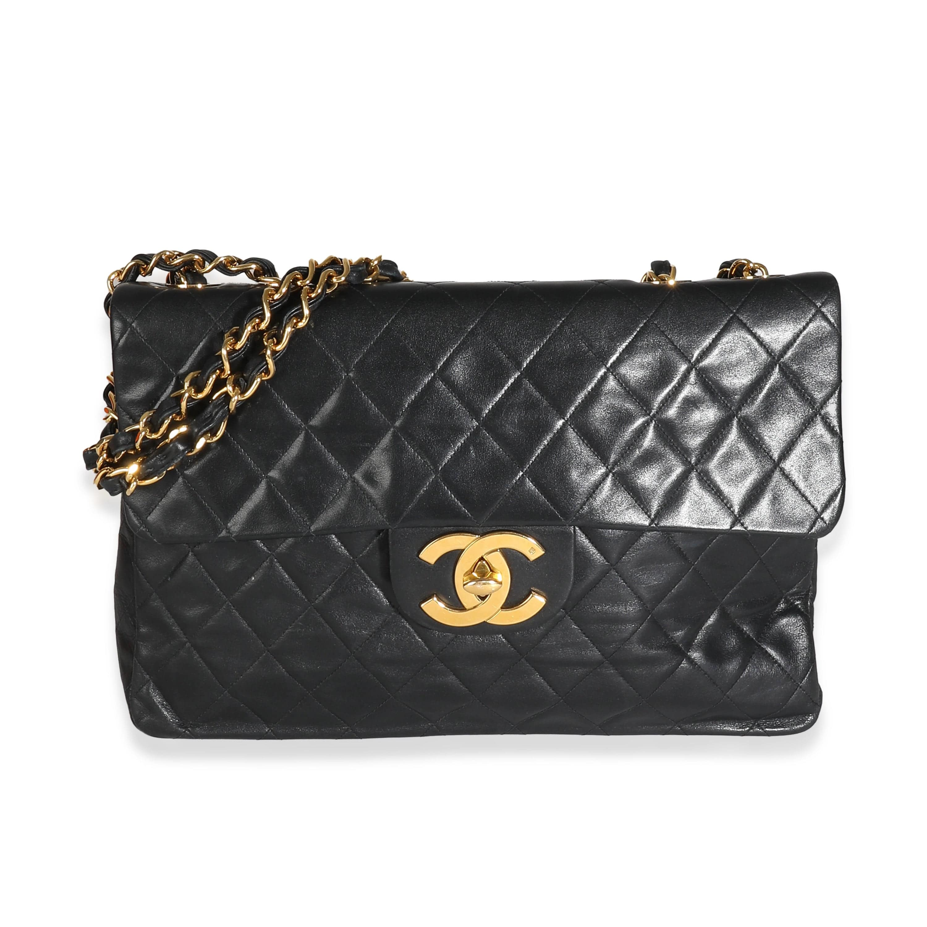 Chanel Chanel Vintage 24K Black Quilted Lambskin Maxi XL Flap Bag