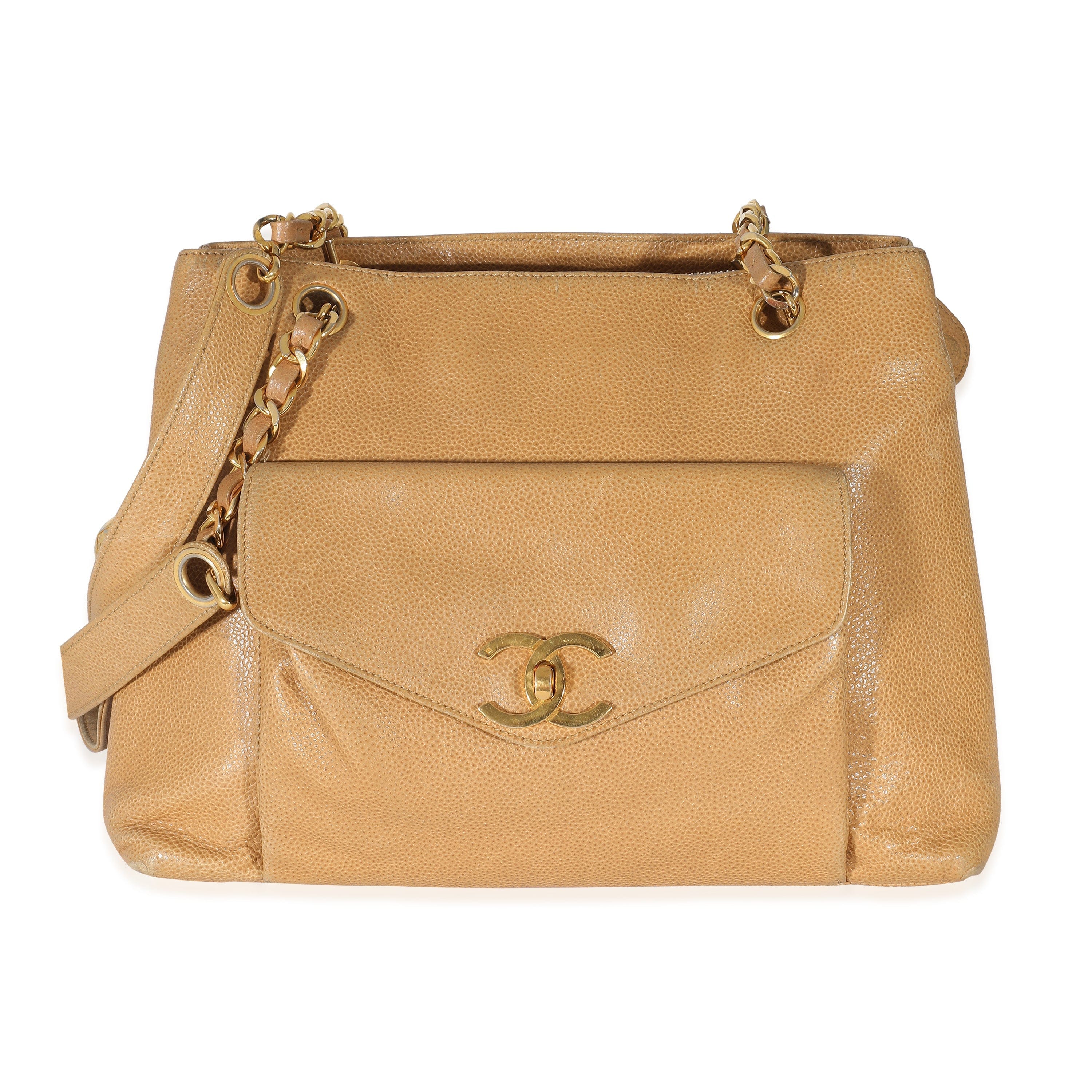 Chanel Chanel Vintage Beige Caviar Front Pocket CC Shopper