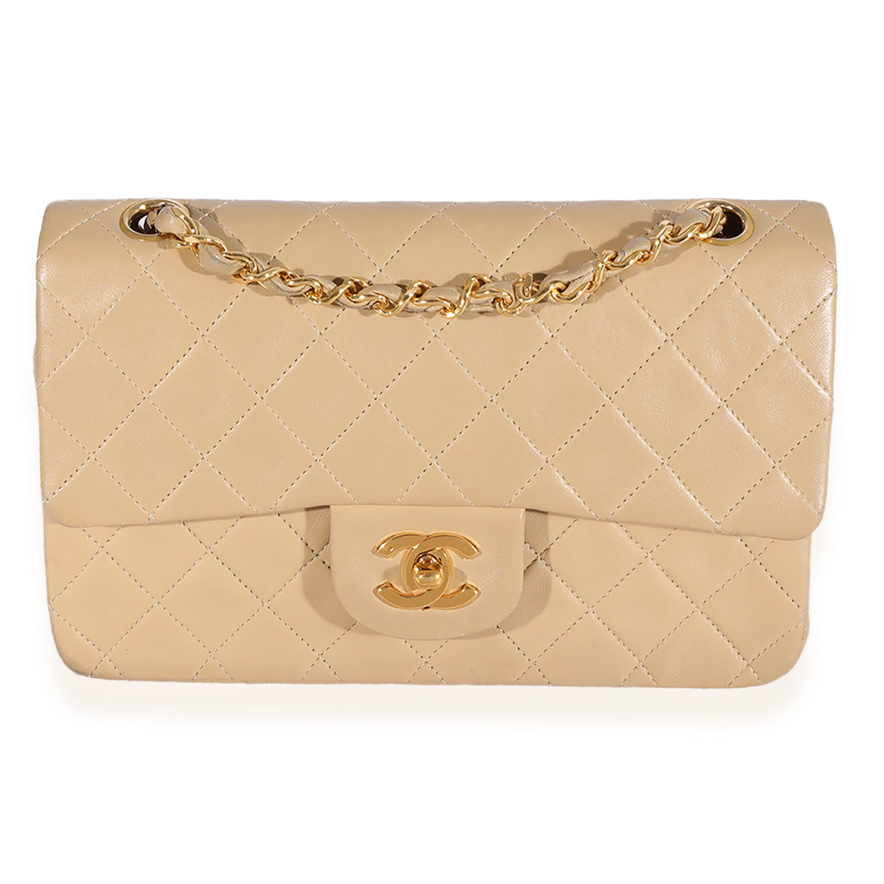 Chanel Chanel Vintage Beige Quilted Lambskin Small Classic Double Flap Bag