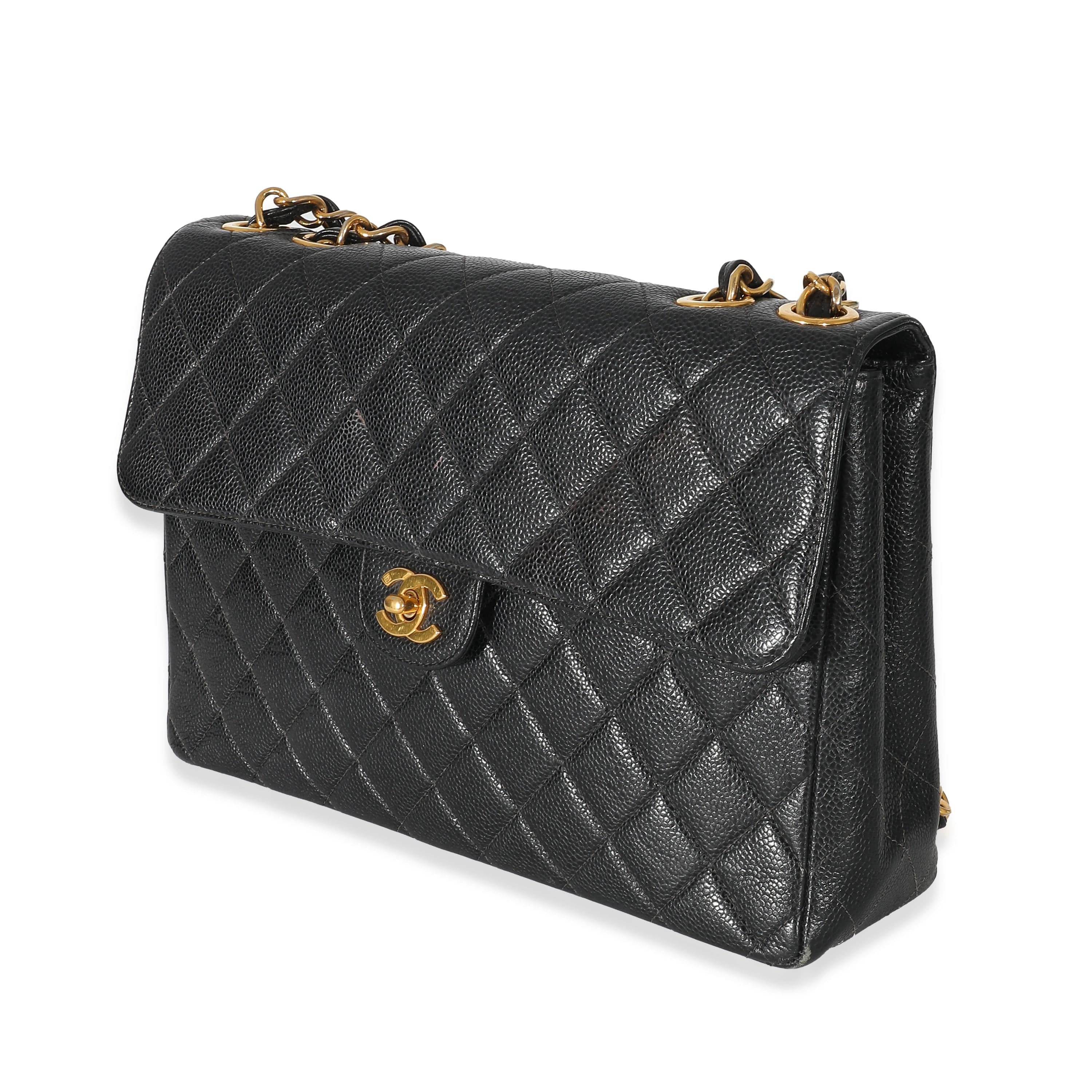 Chanel Chanel Vintage Black Quilted Caviar Jumbo Single Flap Bag