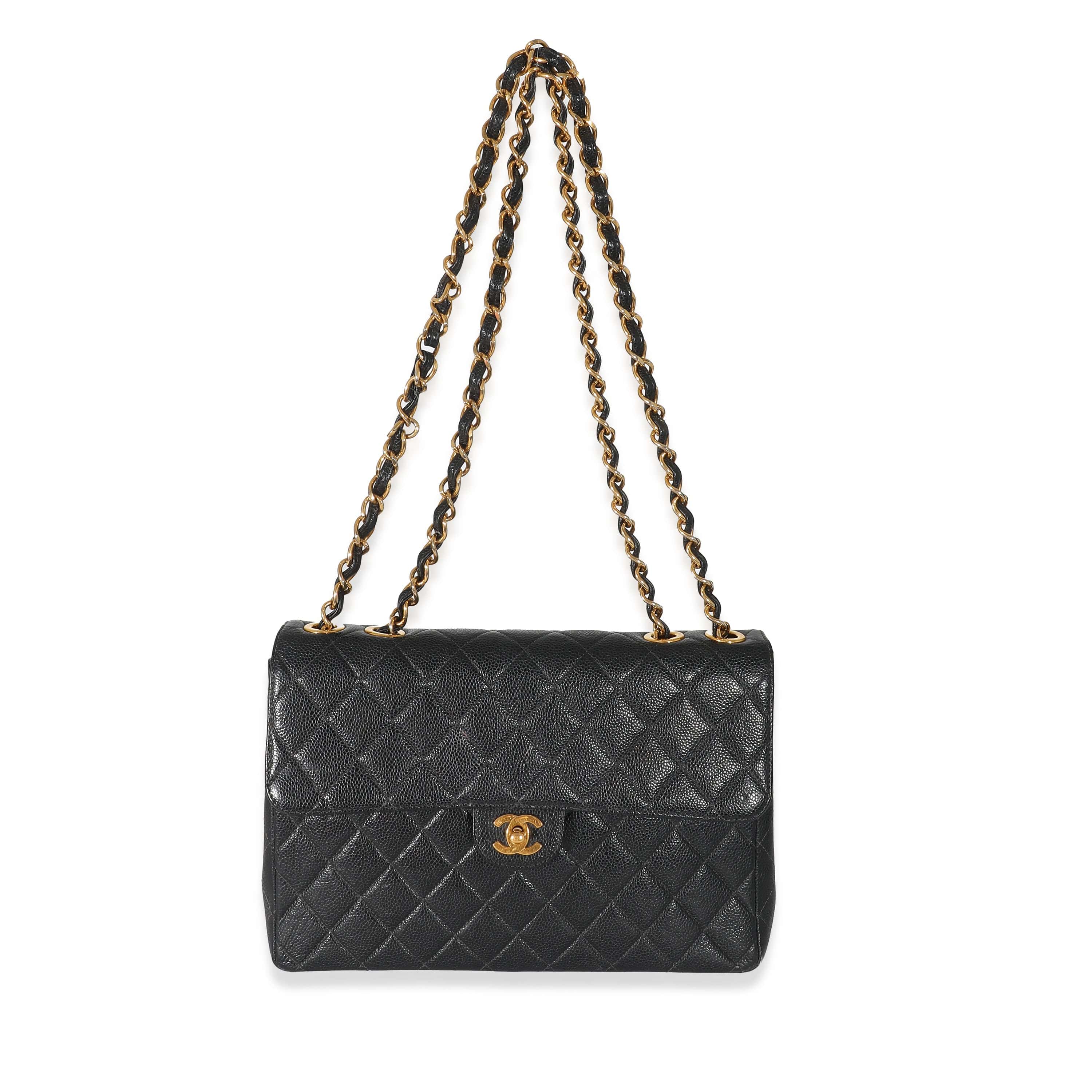 Chanel Chanel Vintage Black Quilted Caviar Jumbo Single Flap Bag