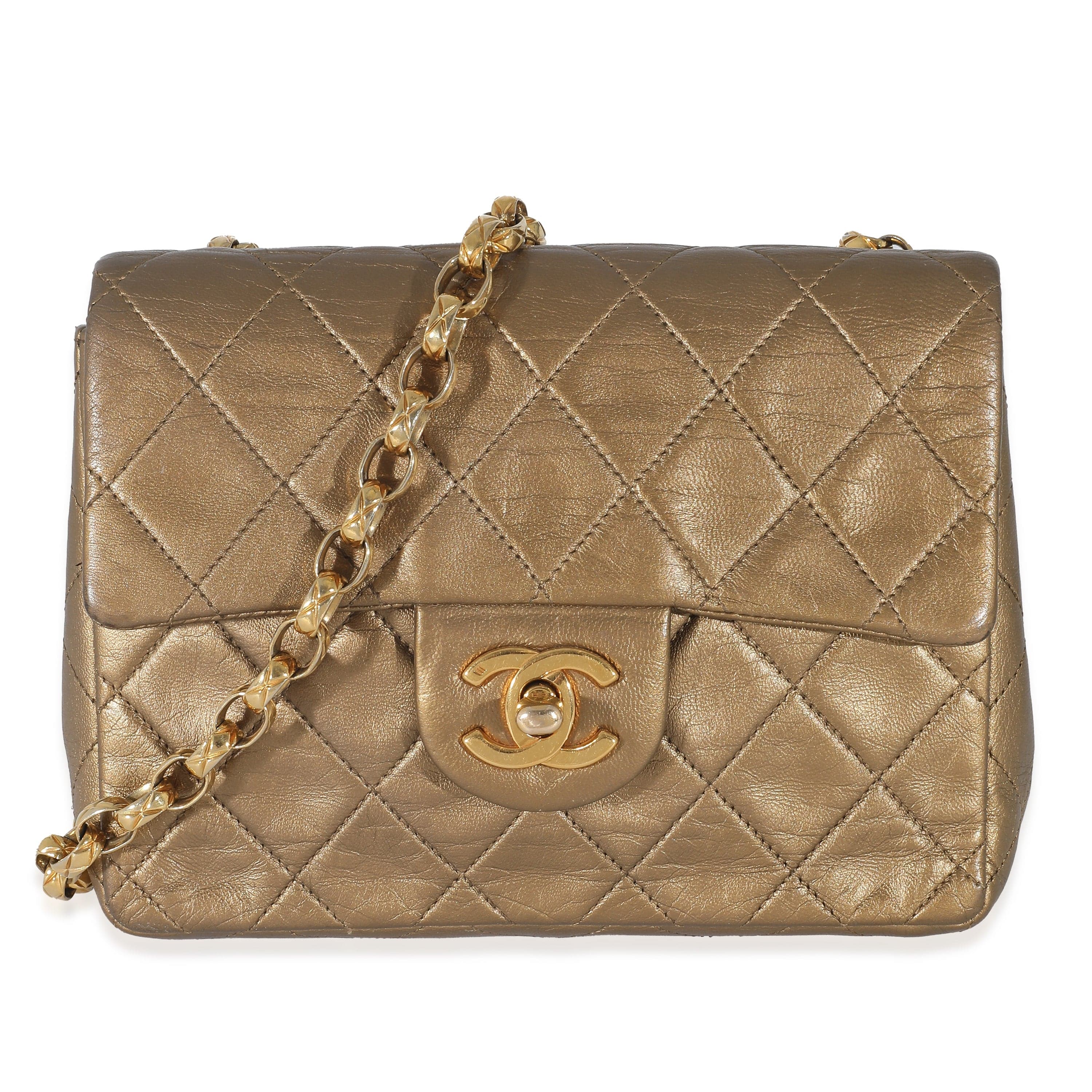 Chanel Chanel Vintage Quilted Metallic Gold Leather Bijoux Chain Mini Flap Bag