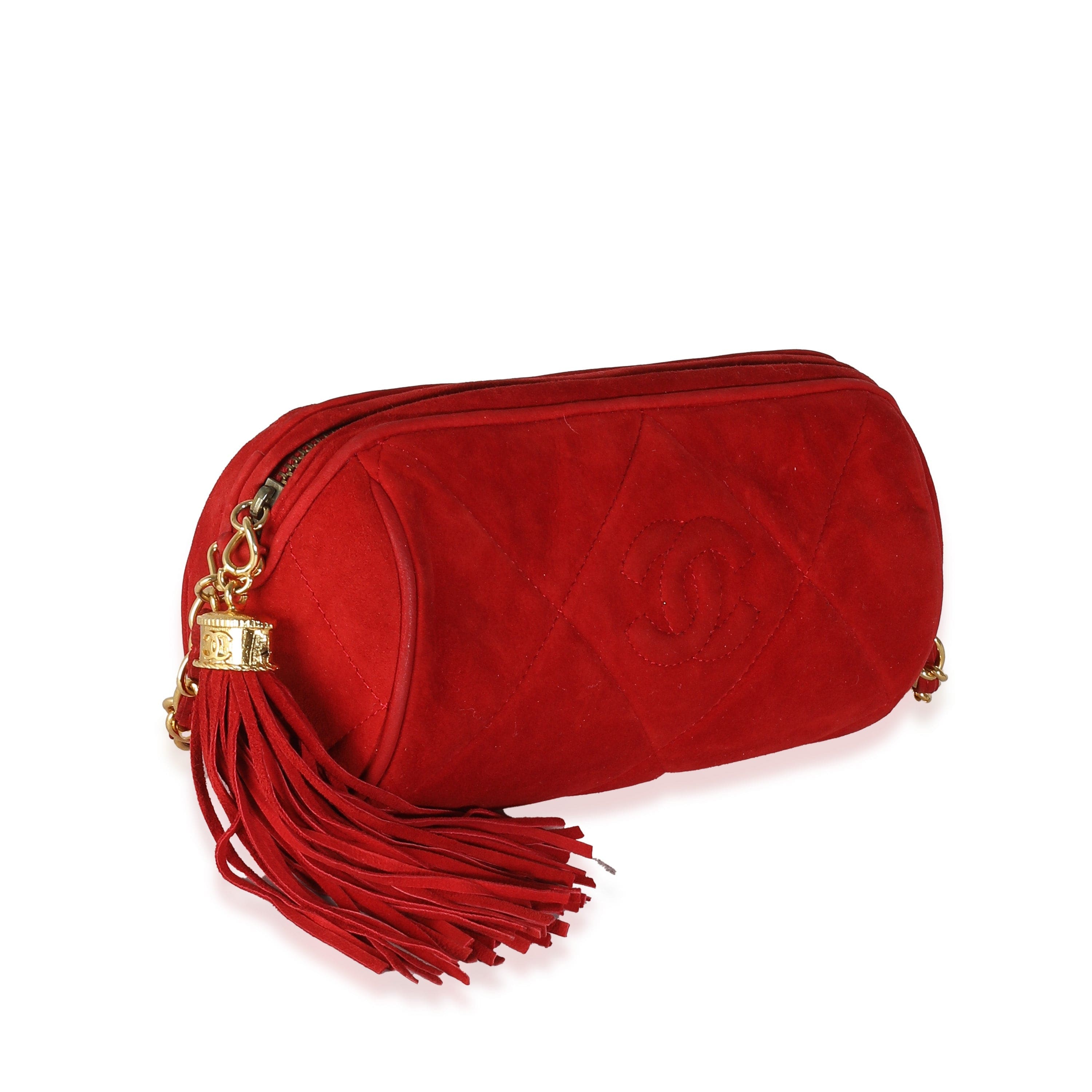 Chanel Chanel Vintage Red Suede Diamond Stitch Tassel Barrel Clutch