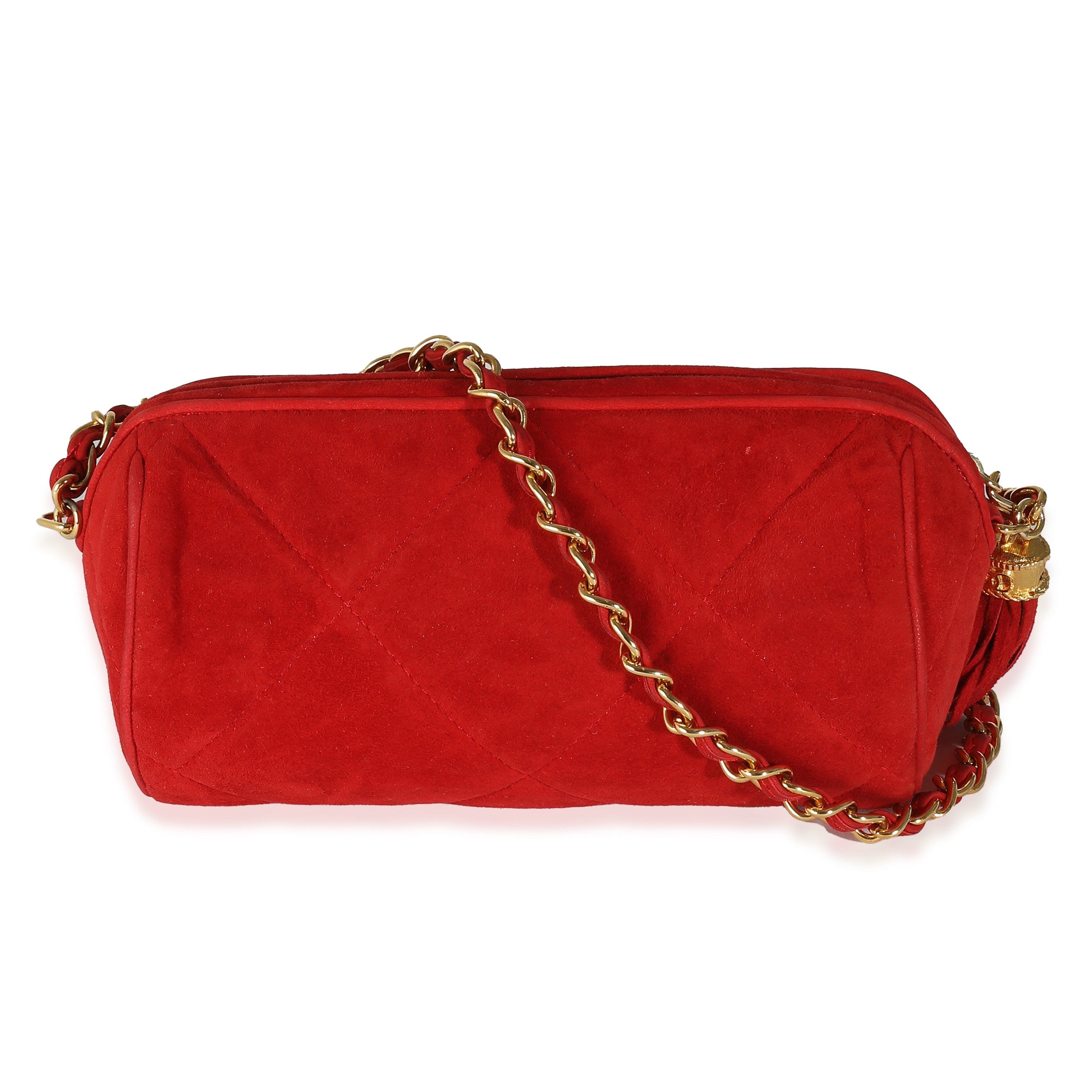 Chanel Chanel Vintage Red Suede Diamond Stitch Tassel Barrel Clutch