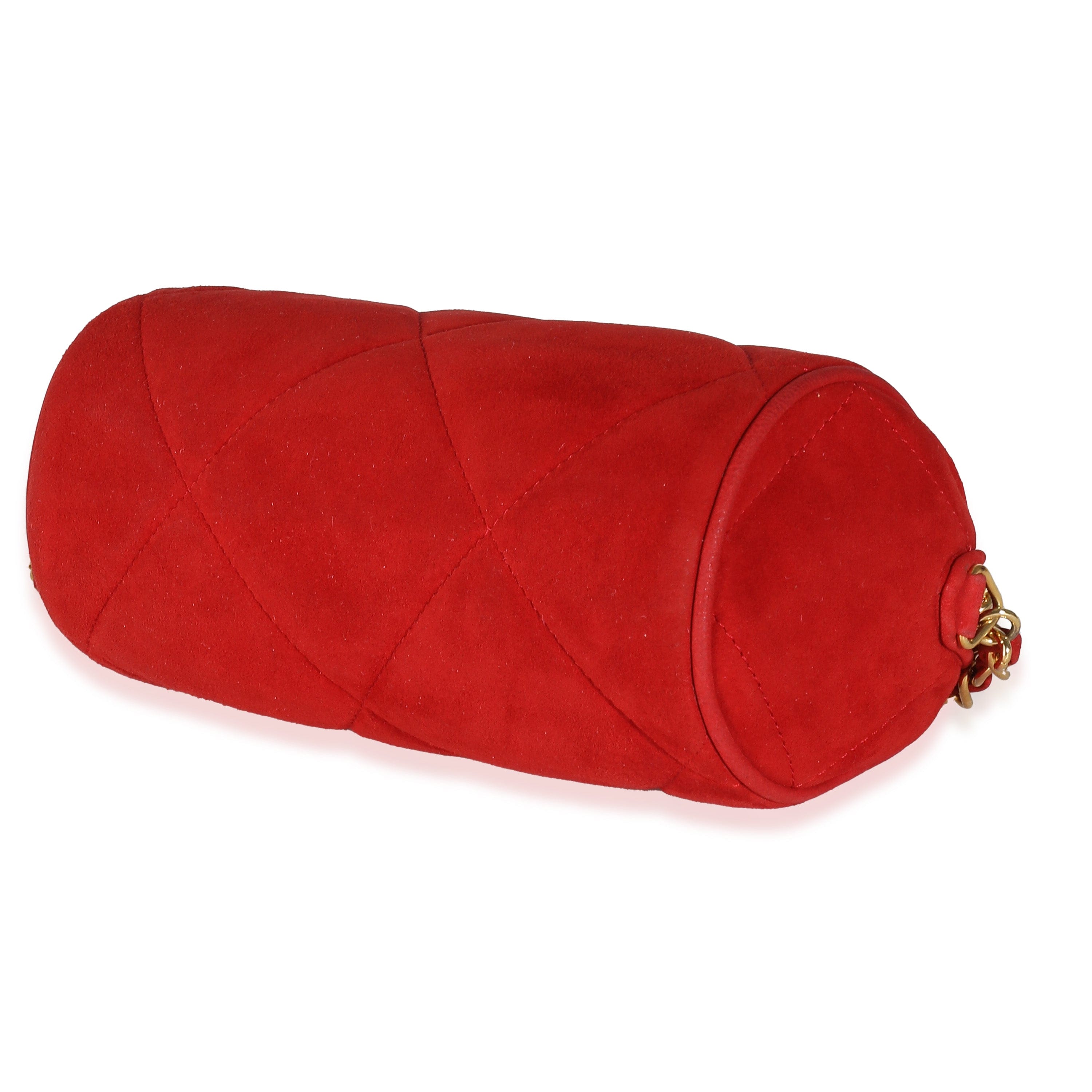 Chanel Chanel Vintage Red Suede Diamond Stitch Tassel Barrel Clutch