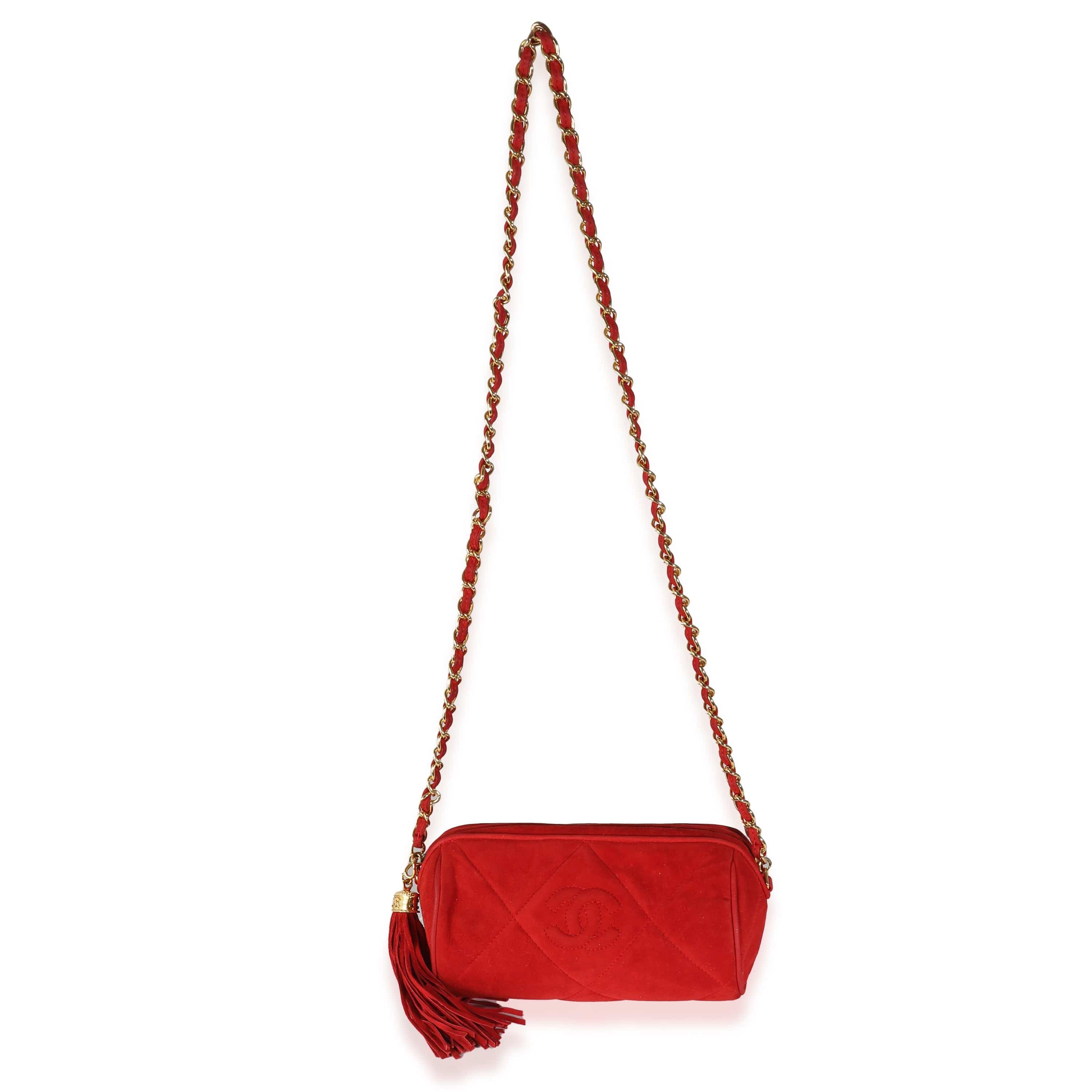 Chanel Chanel Vintage Red Suede Diamond Stitch Tassel Barrel Clutch