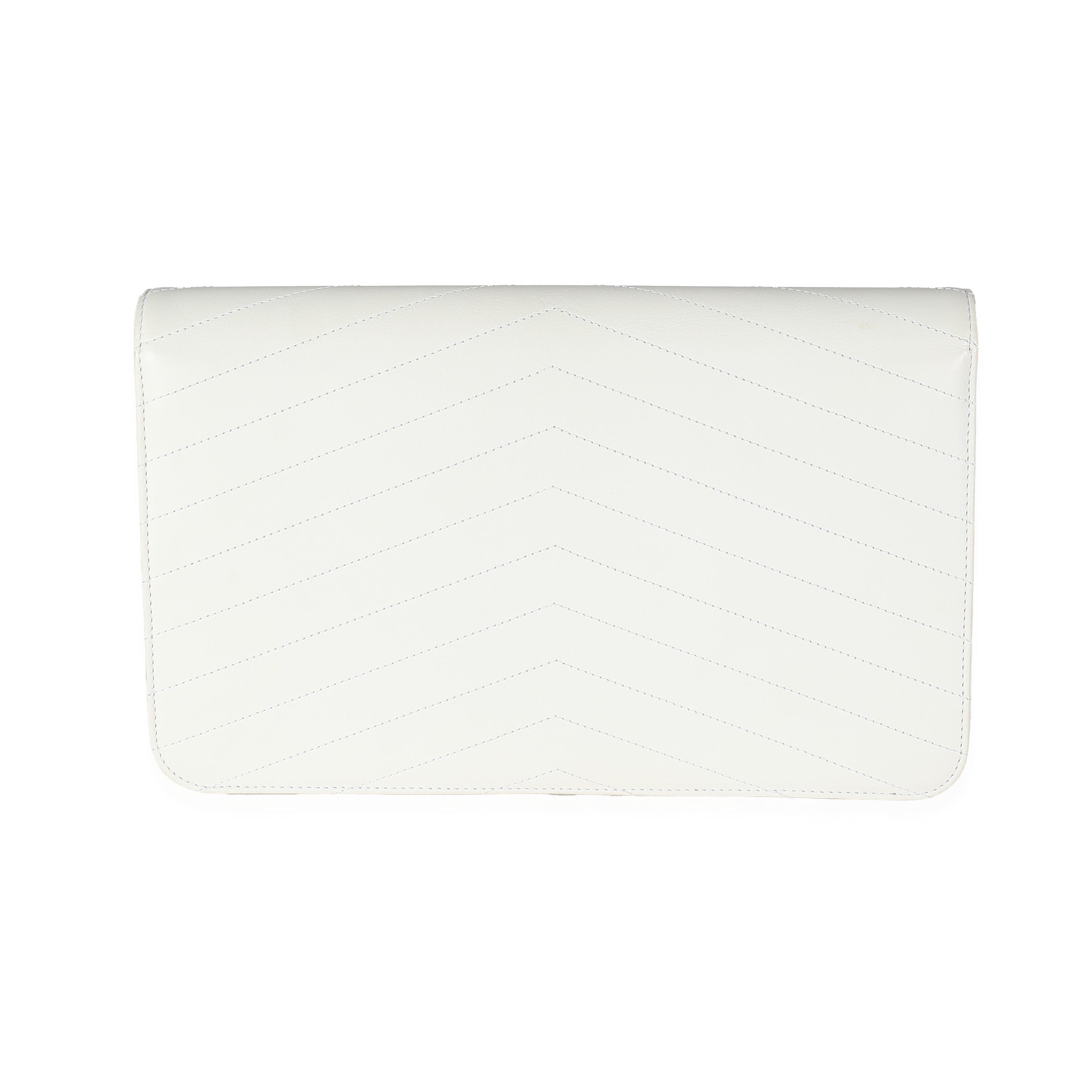 Chanel Chanel White Chevron Calfskin Casual Trip Flap Clutch