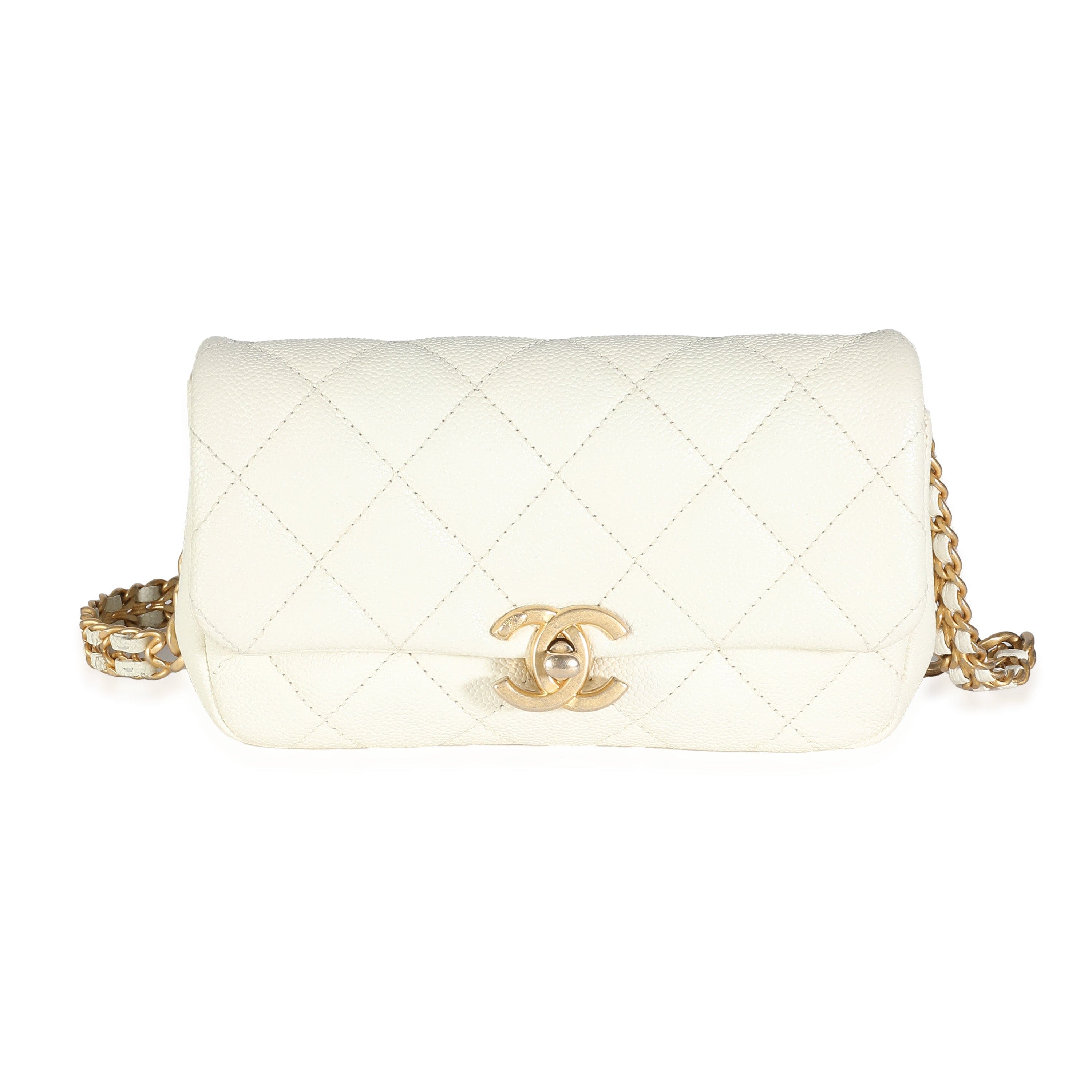 Chanel Chanel White Quilted Caviar Chain Melody Waist Belt Bag