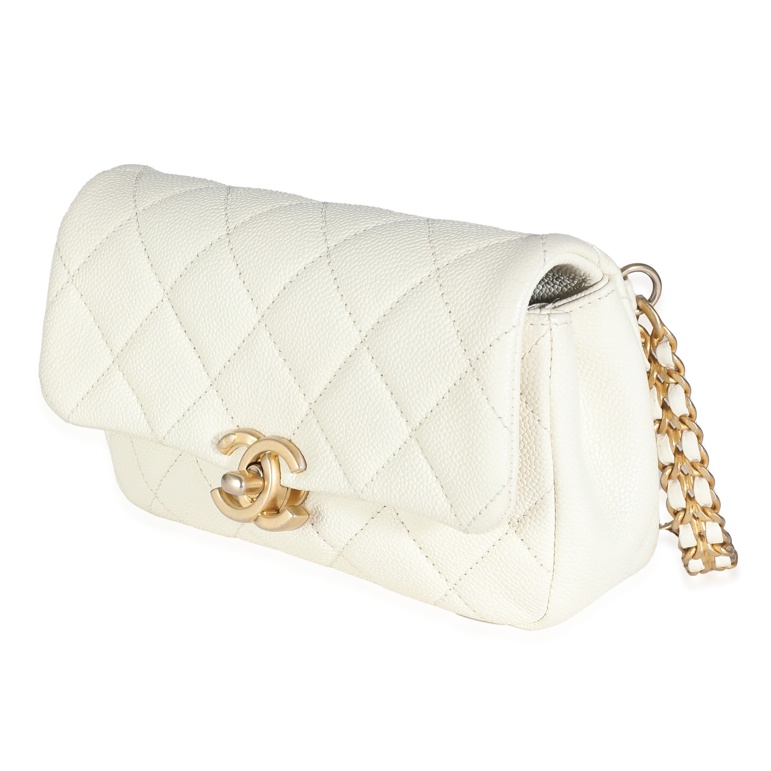 Chanel Chanel White Quilted Caviar Chain Melody Waist Belt Bag