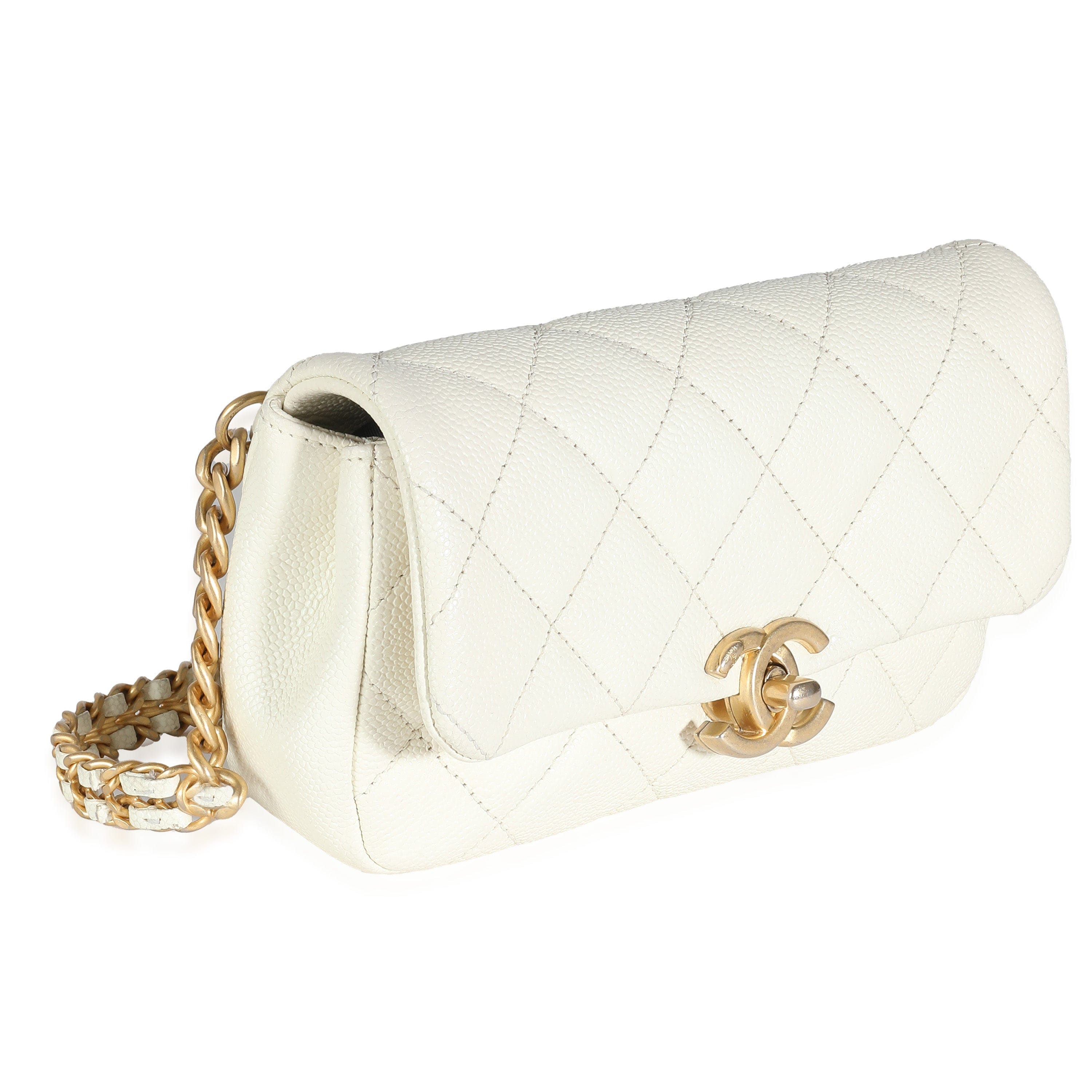 Chanel Chanel White Quilted Caviar Chain Melody Waist Belt Bag