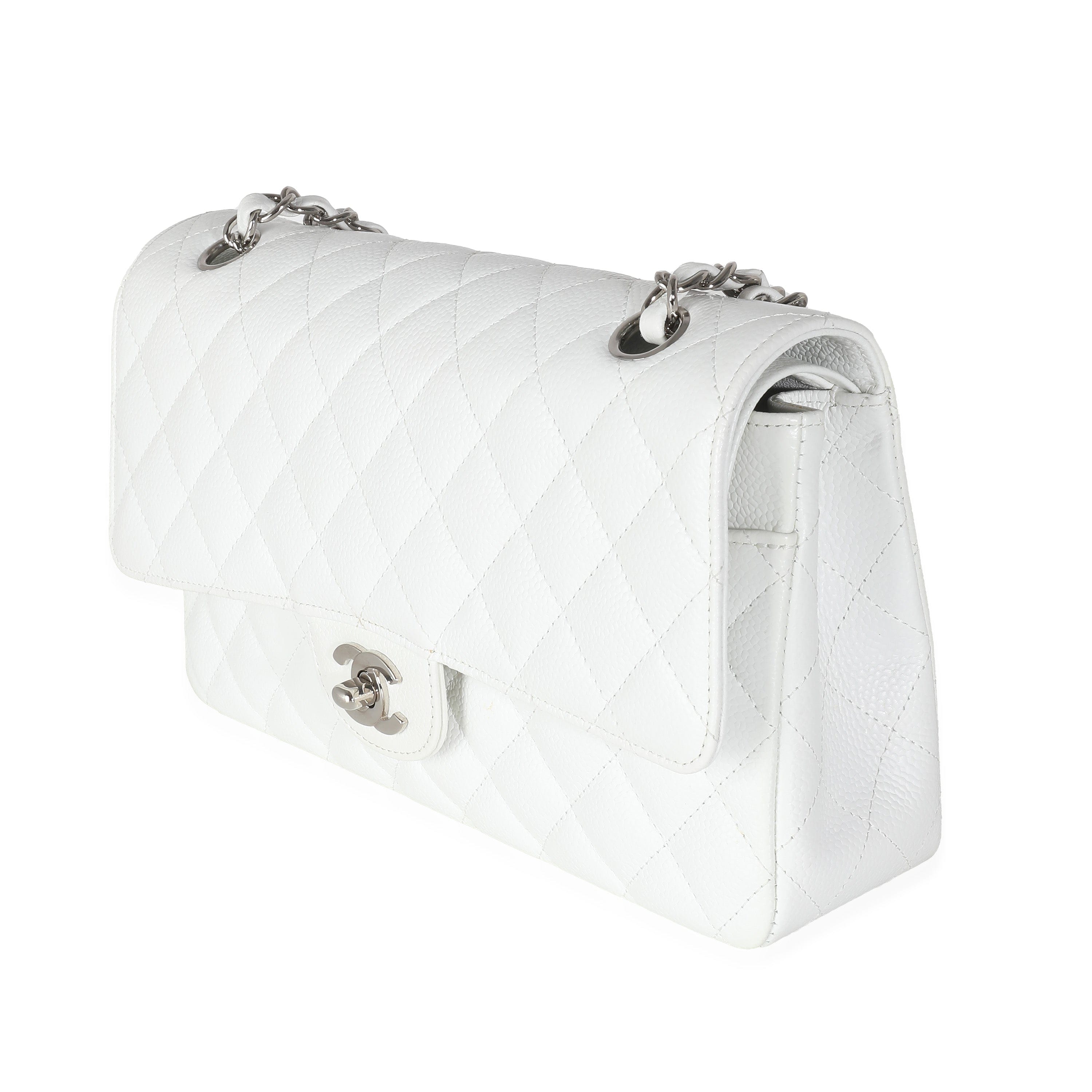 Chanel Chanel White Quilted Caviar Medium Classic Double Flap Bag