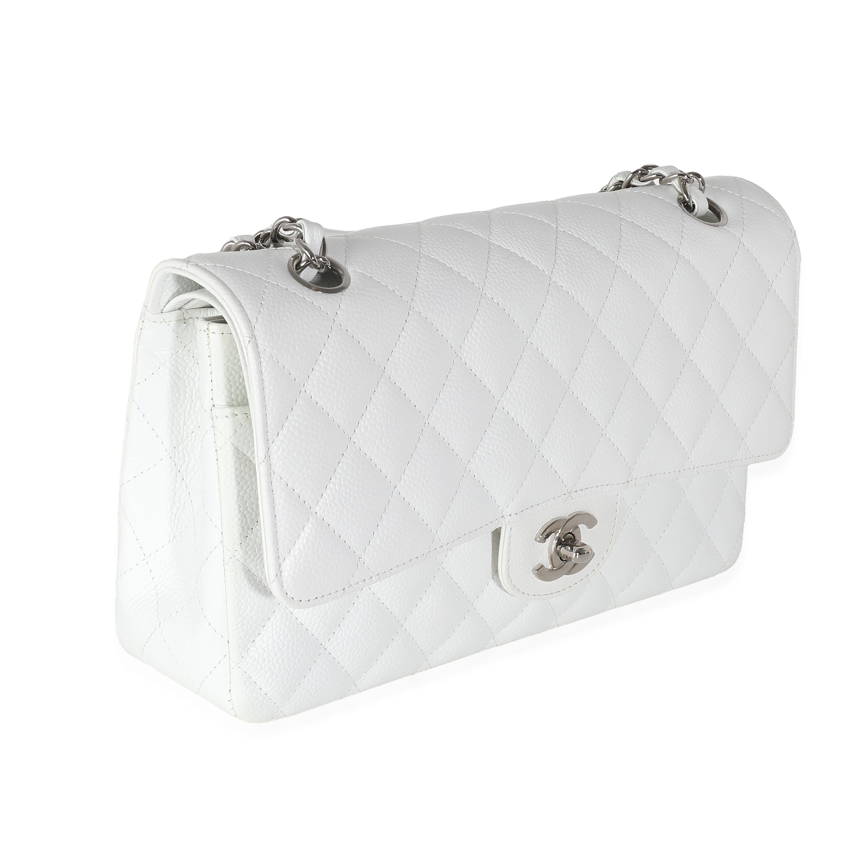 Chanel Chanel White Quilted Caviar Medium Classic Double Flap Bag