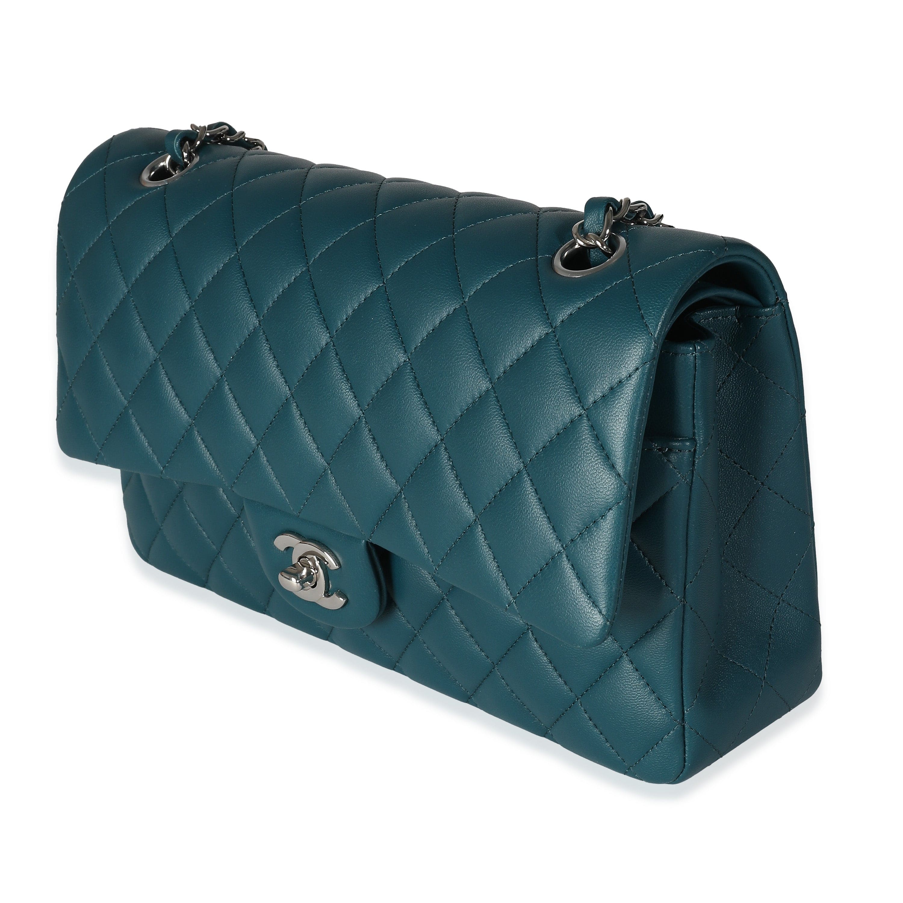 Chanel Dark Turquoise Quilted Lambskin Medium Classic Double Flap Bag