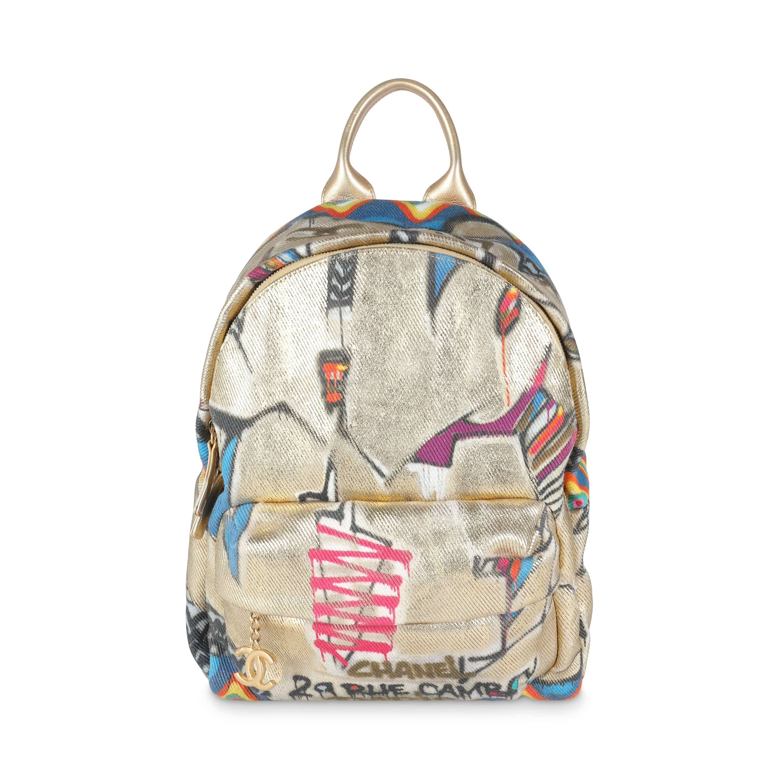 Chanel Gold Multicolor Graffiti Canvas Street Spirit Backpack