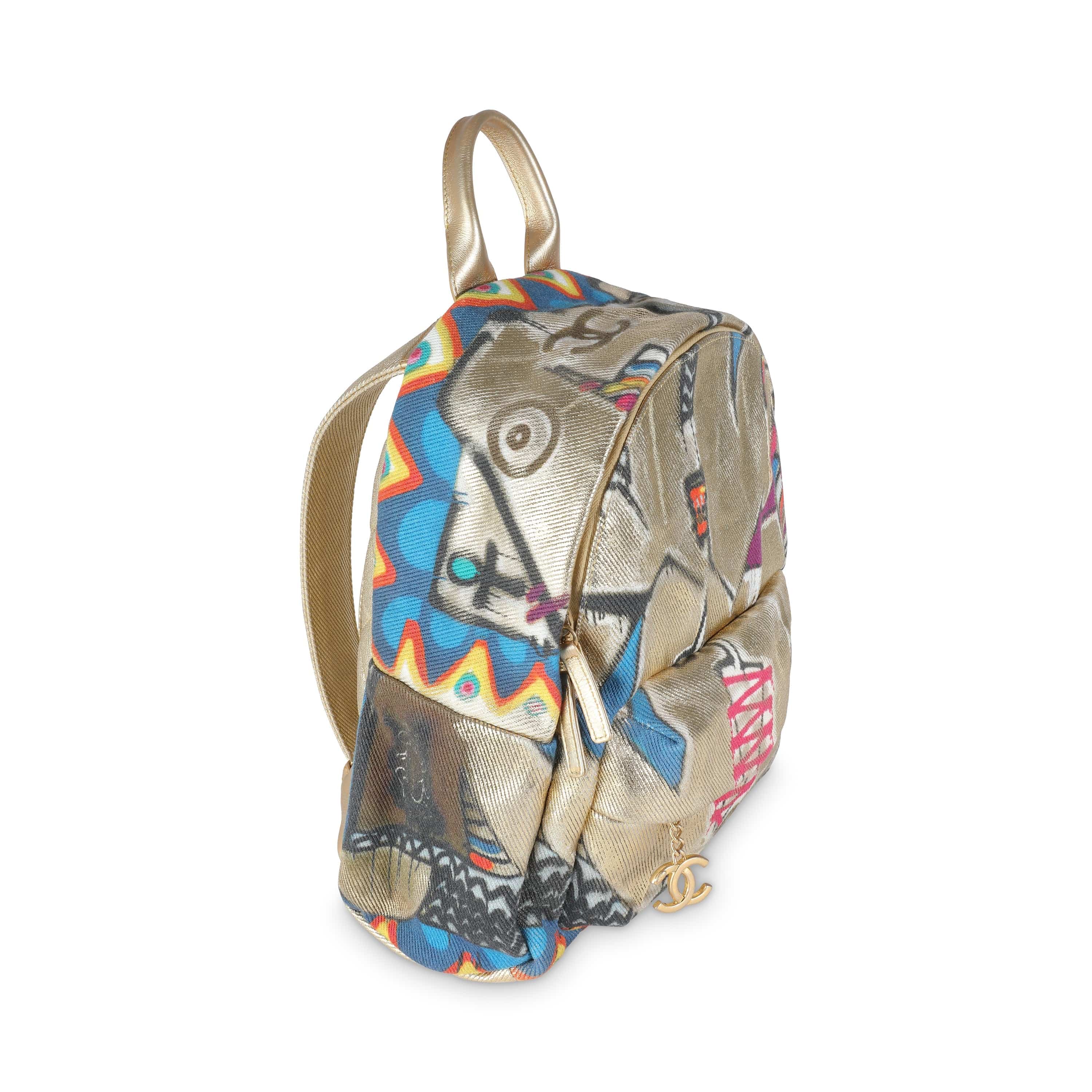 Chanel Gold Multicolor Graffiti Canvas Street Spirit Backpack