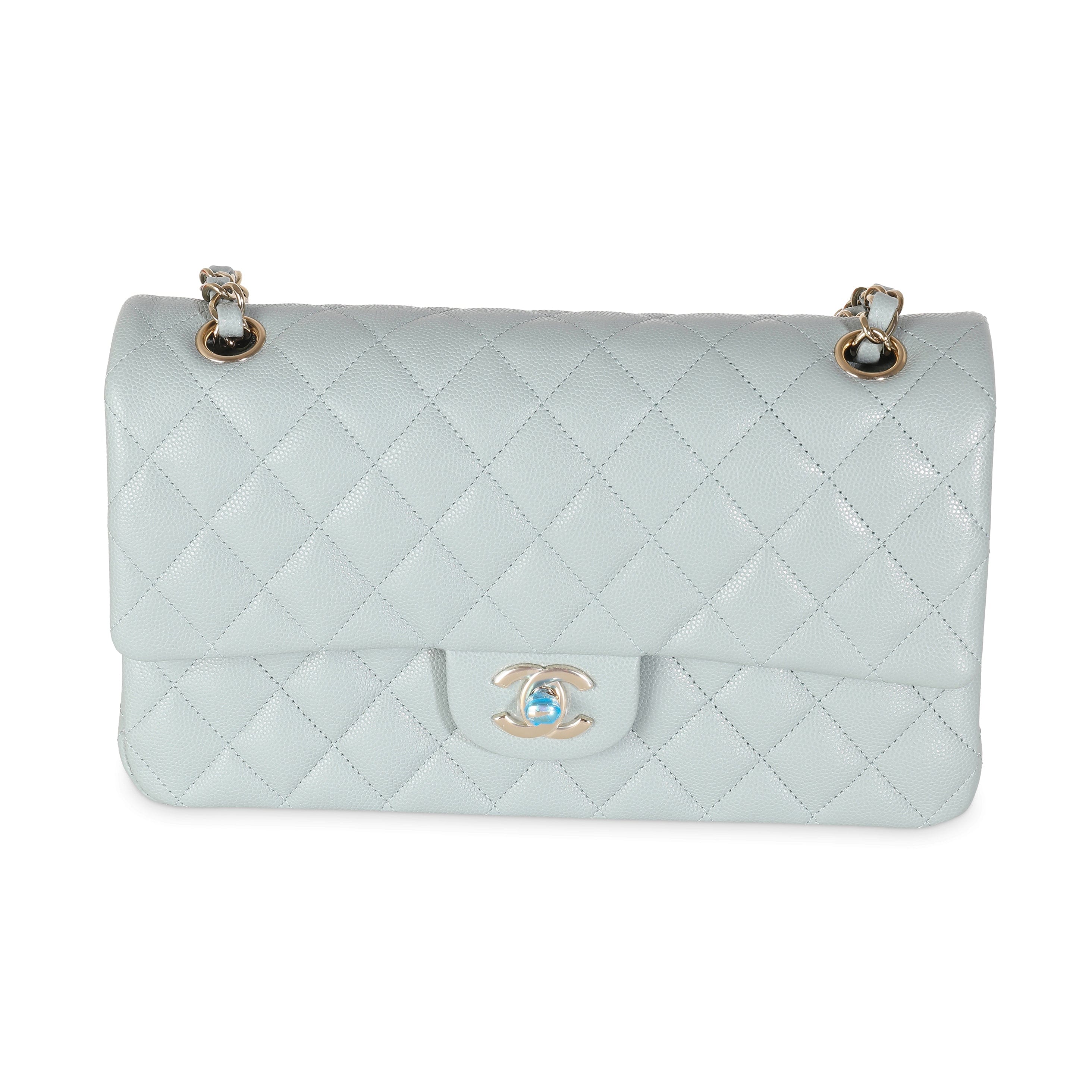 Chanel Light Blue Quilted Caviar Medium Classic Double Flap Bag