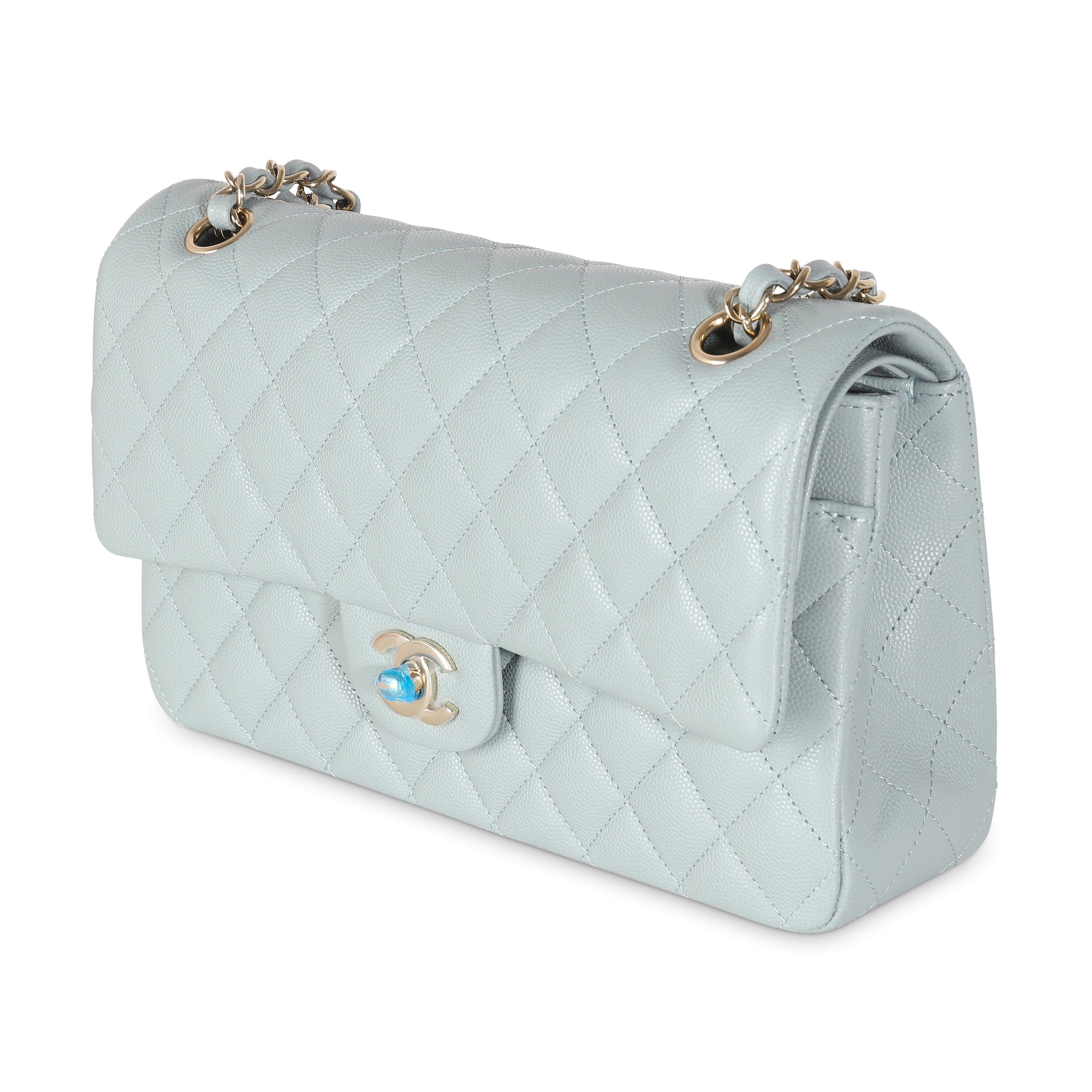 Chanel Light Blue Quilted Caviar Medium Classic Double Flap Bag