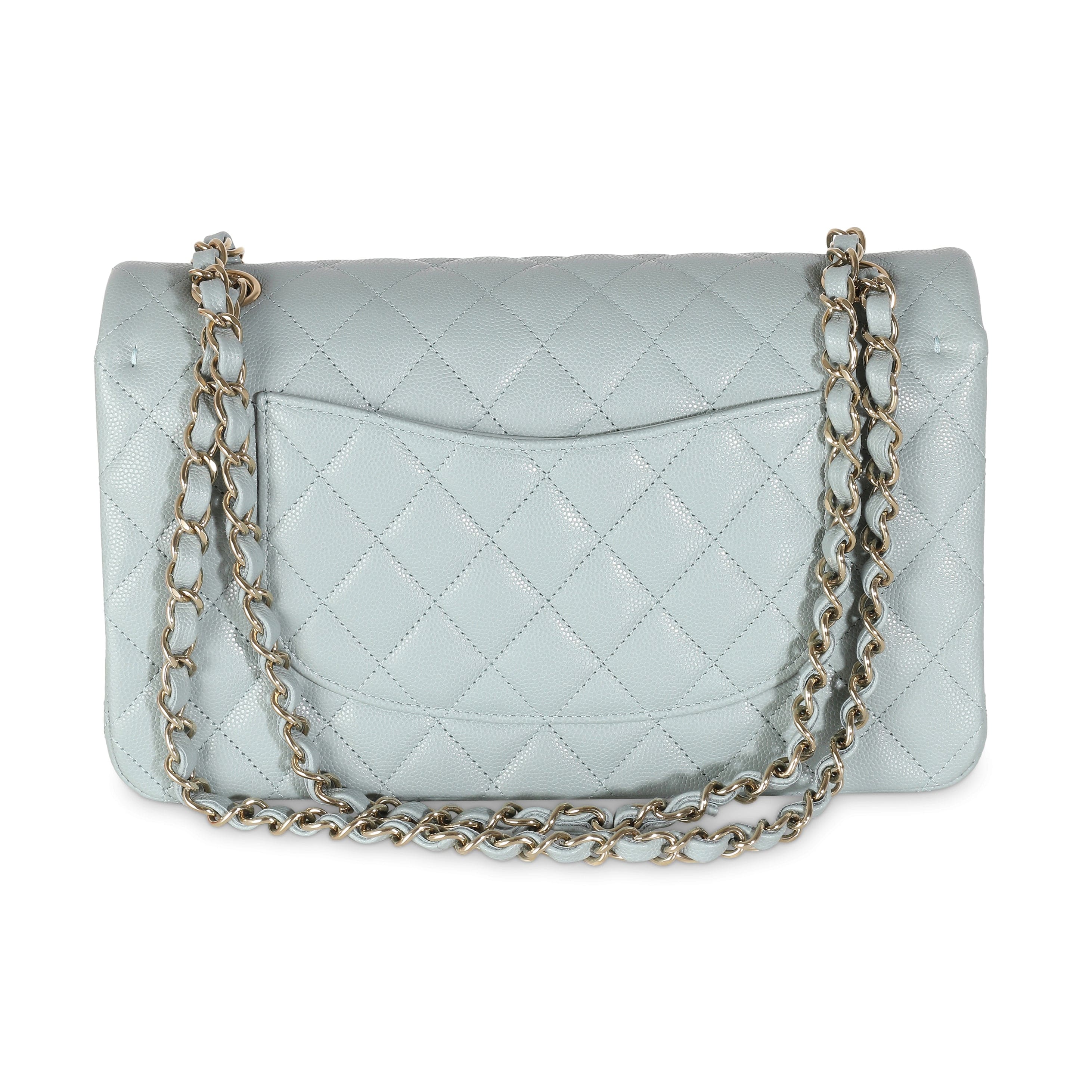 Chanel Light Blue Quilted Caviar Medium Classic Double Flap Bag