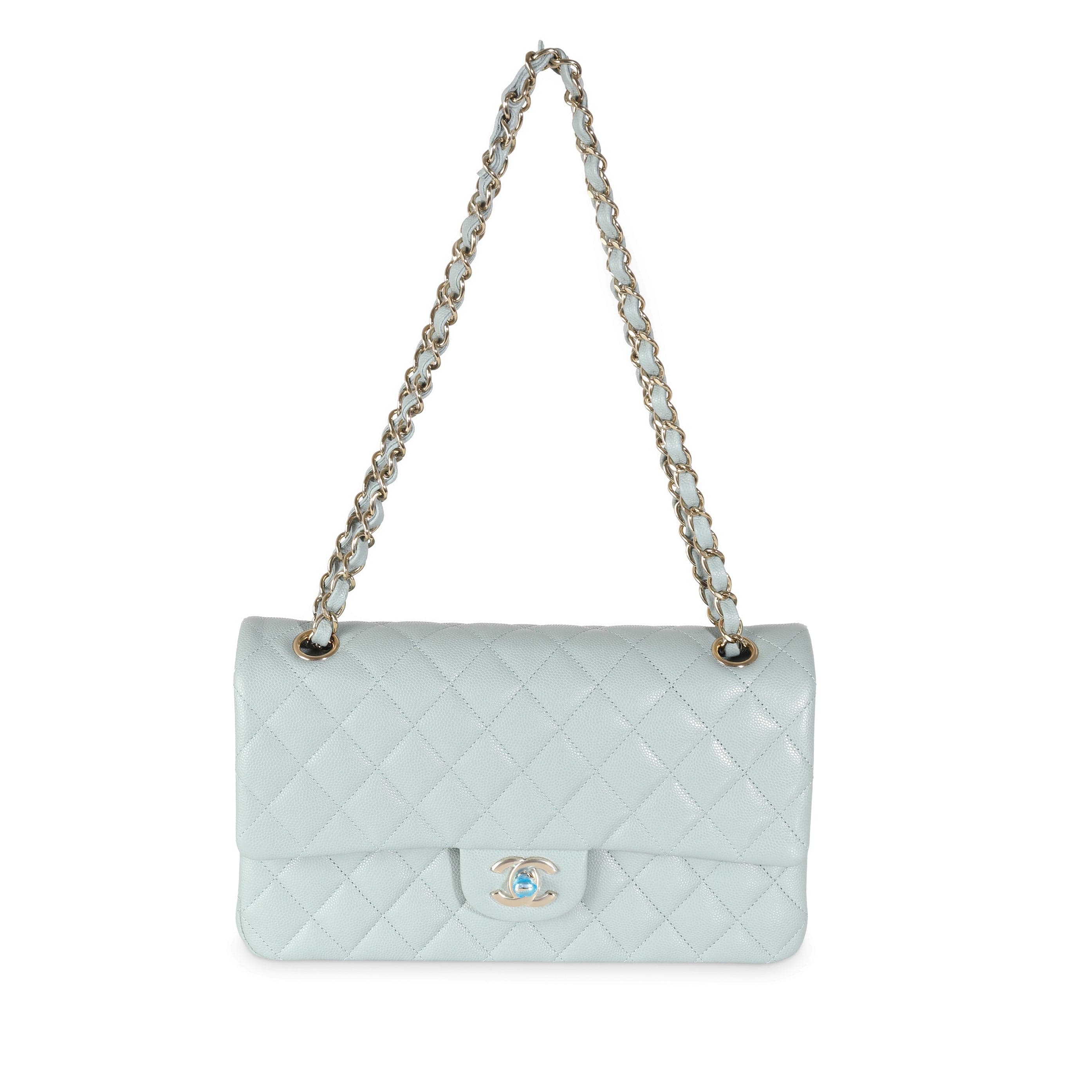 Chanel Light Blue Quilted Caviar Medium Classic Double Flap Bag